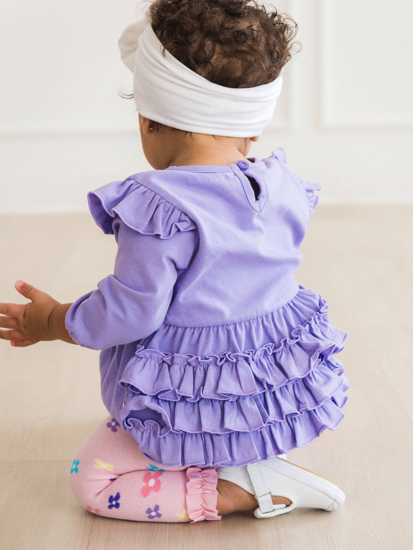 Baby Girls Wisteria Purple Knit Long Sleeve Flutter Bubble Romper
