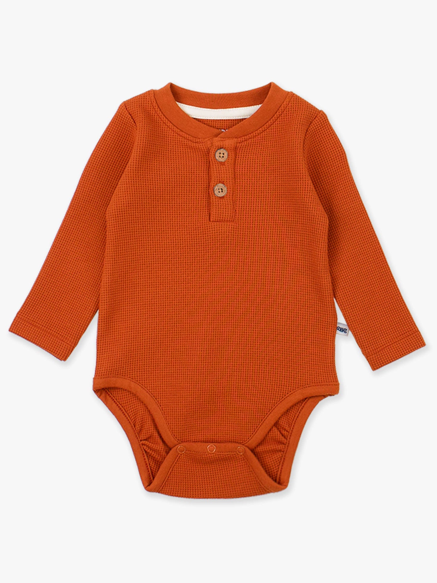 Baby Boys Rust Waffle Knit Henley Bodysuit