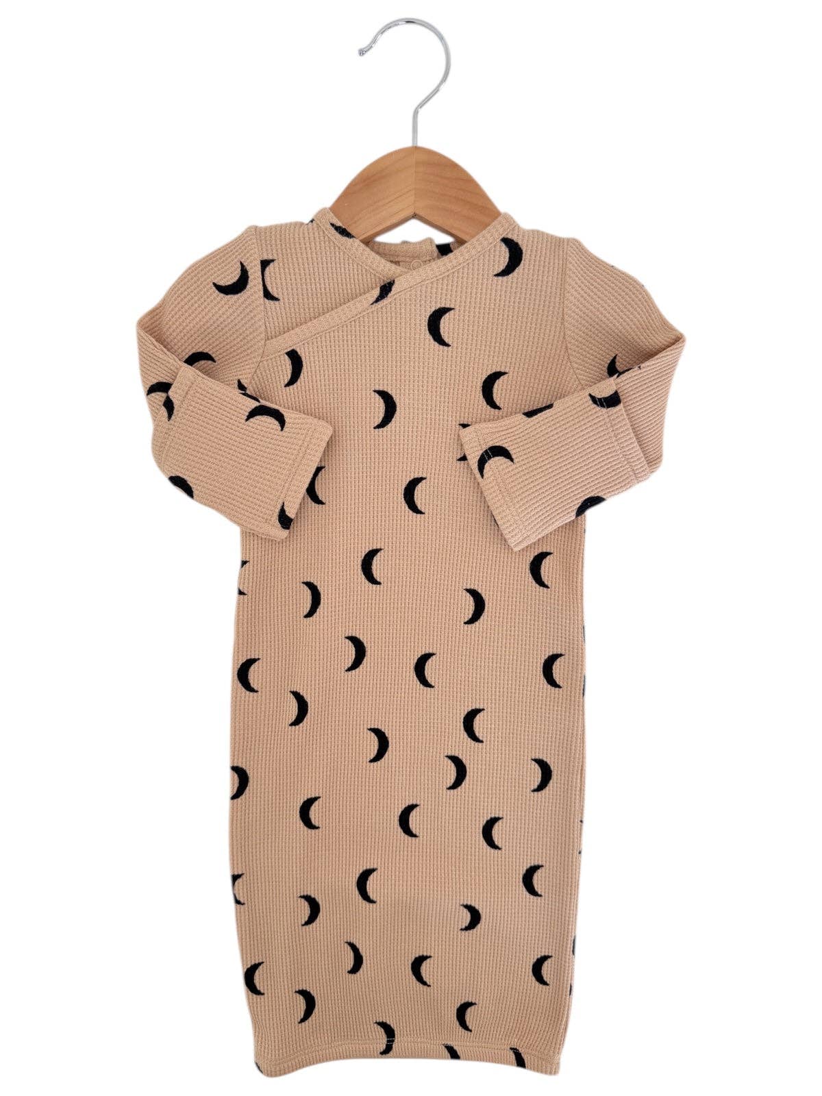 Organic Waffle Gown, Tan/Black Moon
