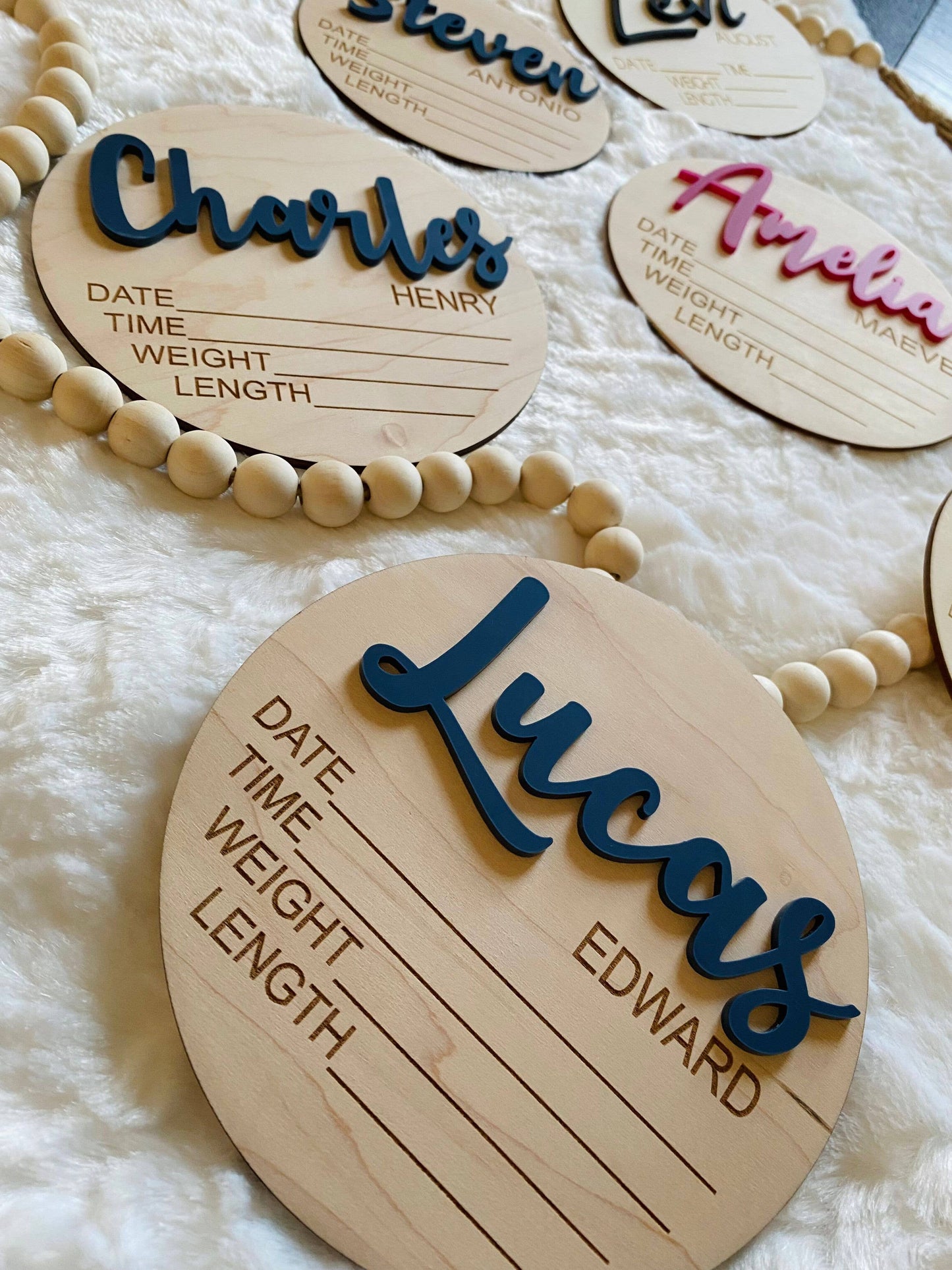 CUSTOM NAME Birth Stat Announcement Wood Disc - Layered 3D