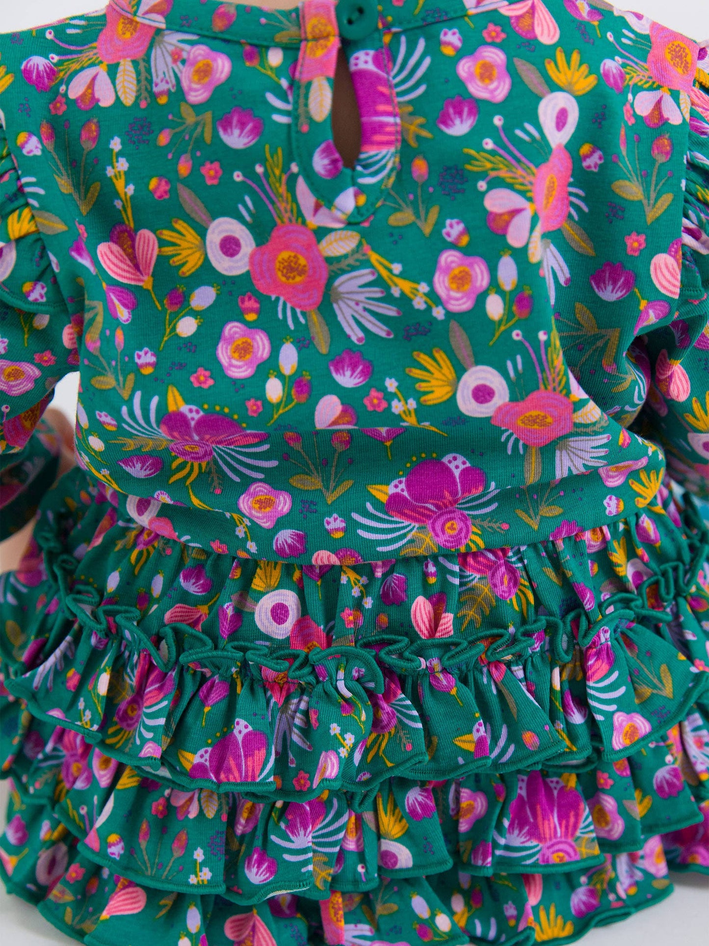 Baby Girls Emerald Floral Knit Long Sleeve Flutter Bubble Romper