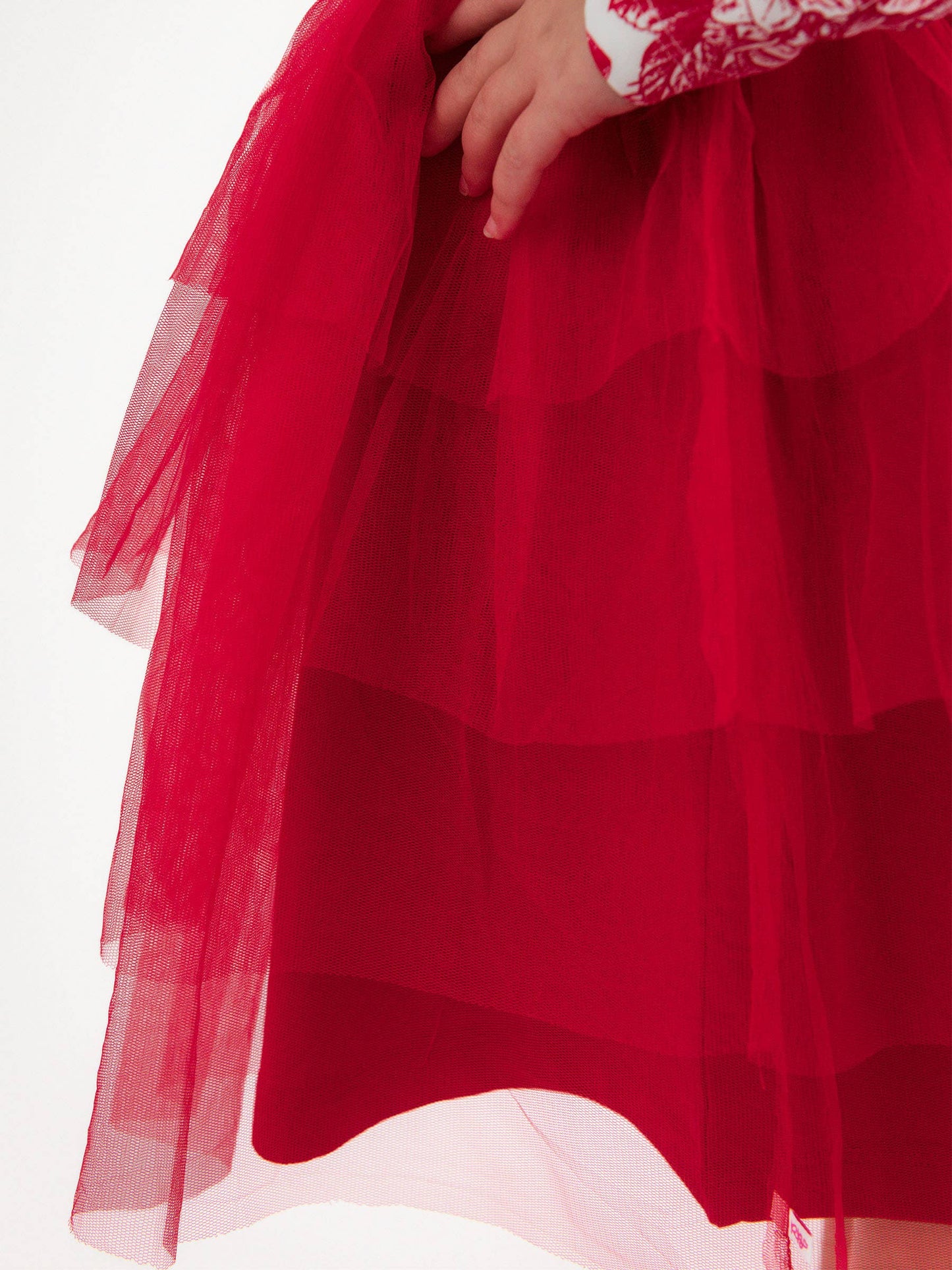 Girls Red Jingle Toile the Way Flutter Tulle Long Sleeve Twirl Dress