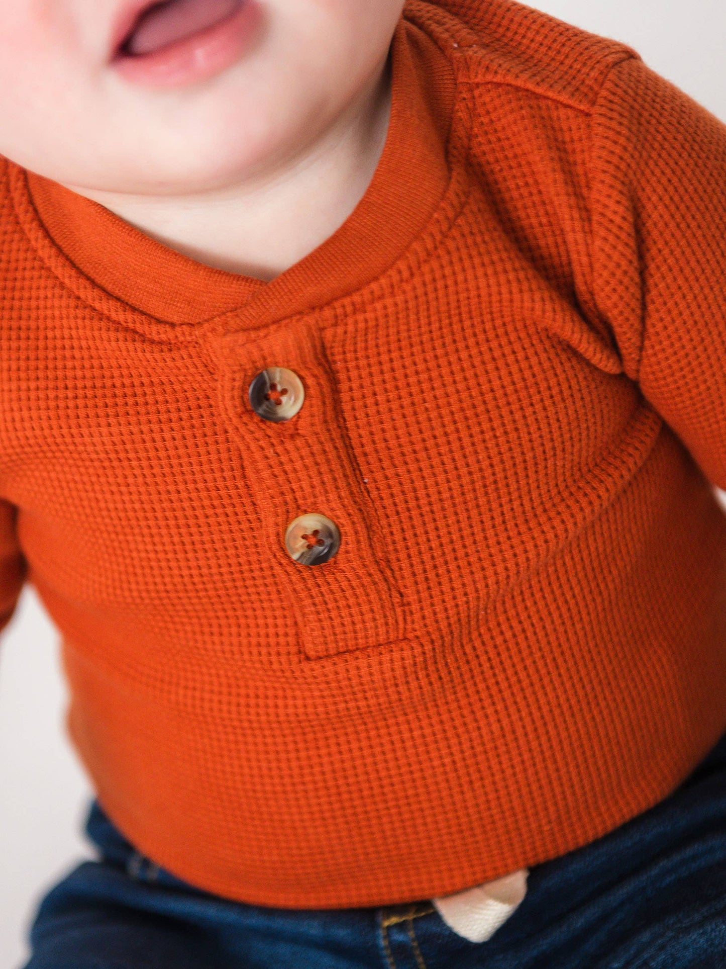 Baby Boys Rust Waffle Knit Henley Bodysuit