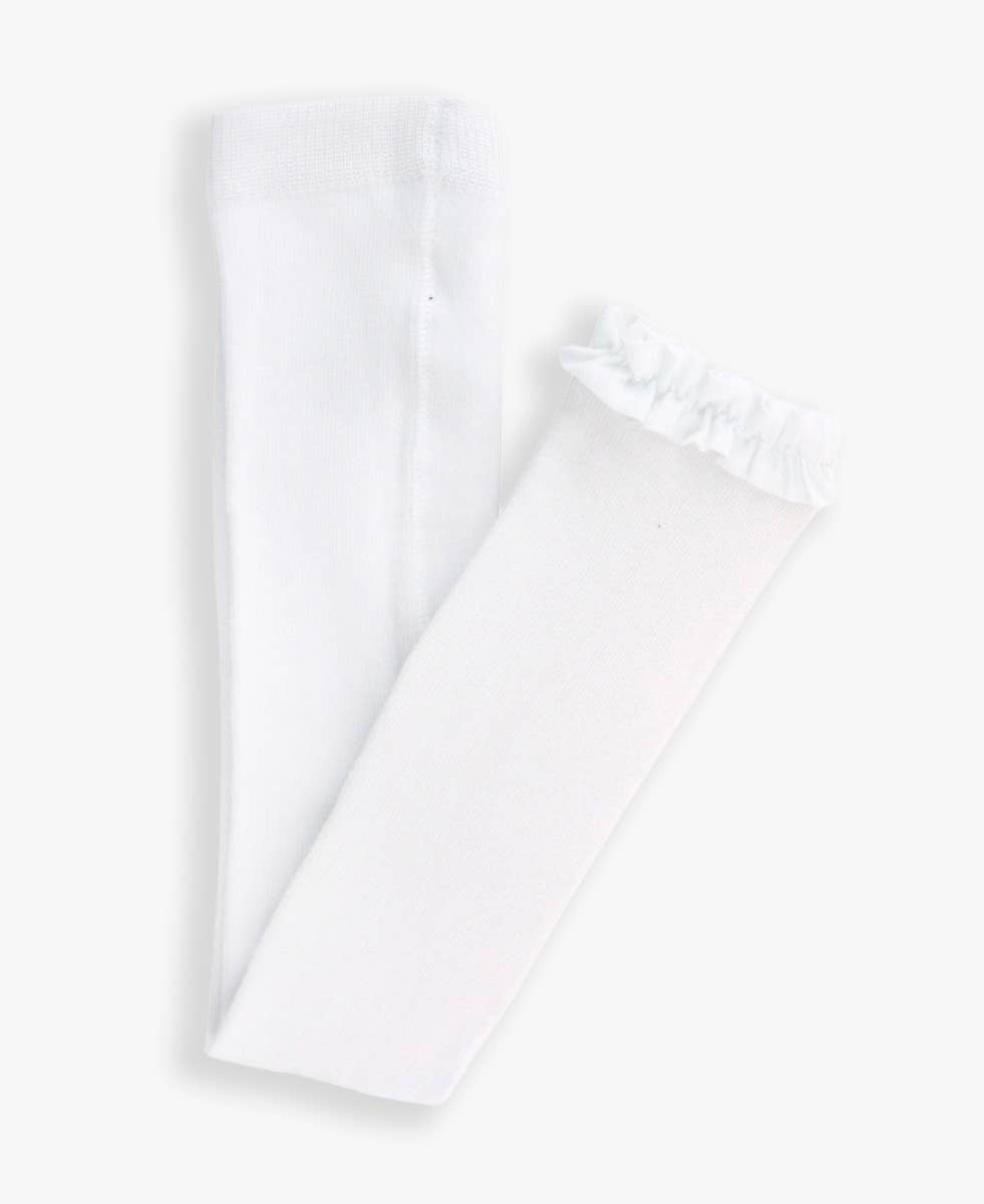 Girls White Footless Ruffle Tights