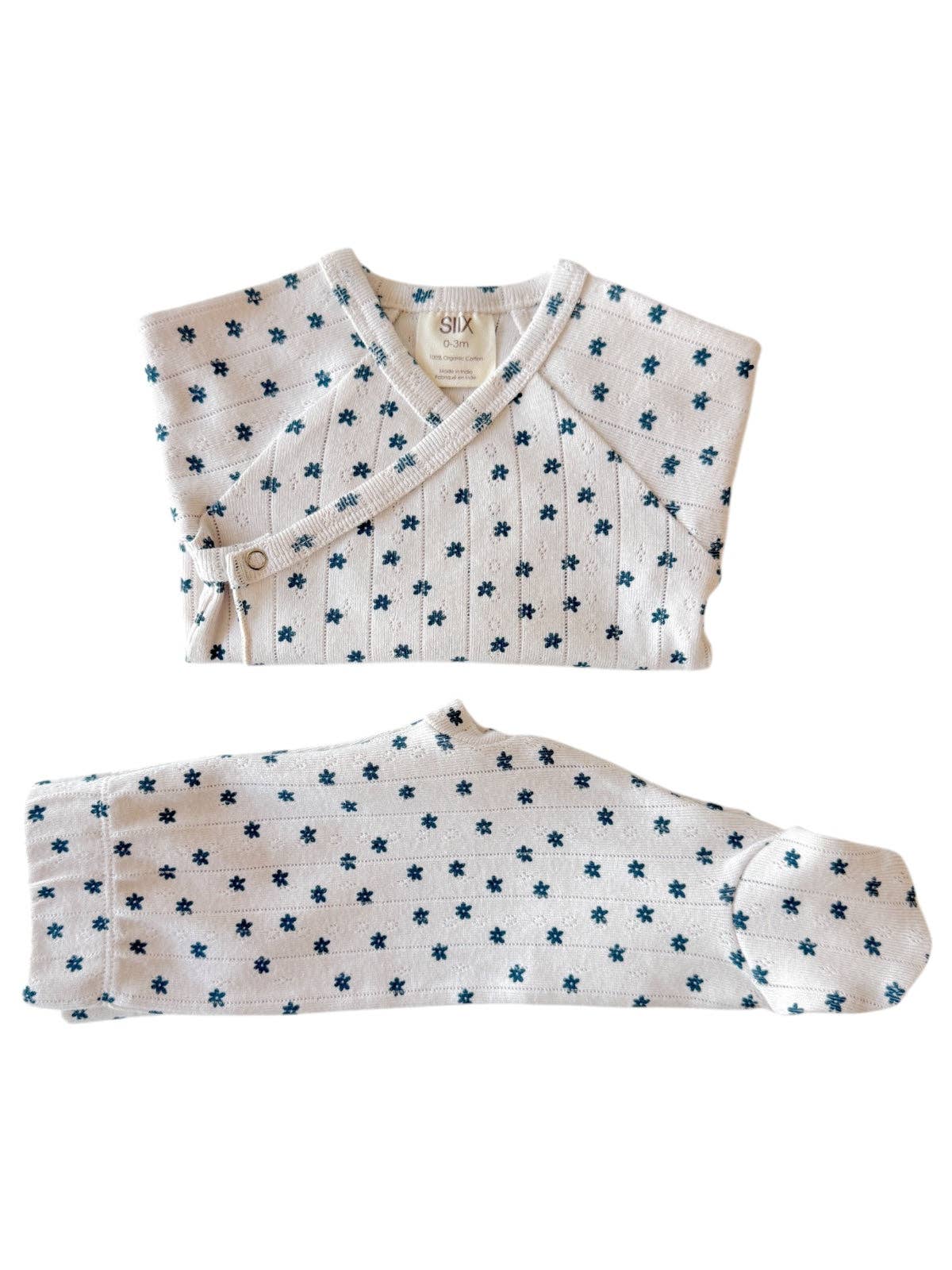 Blue Flower / Organic Pointelle Newborn Set