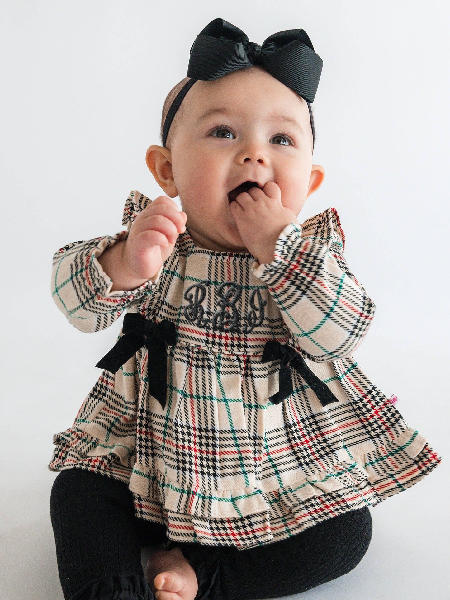Baby Girls Tannen Plaid Woven Long Sleeve Waterfall Bow Swing Top & Bloomer Set