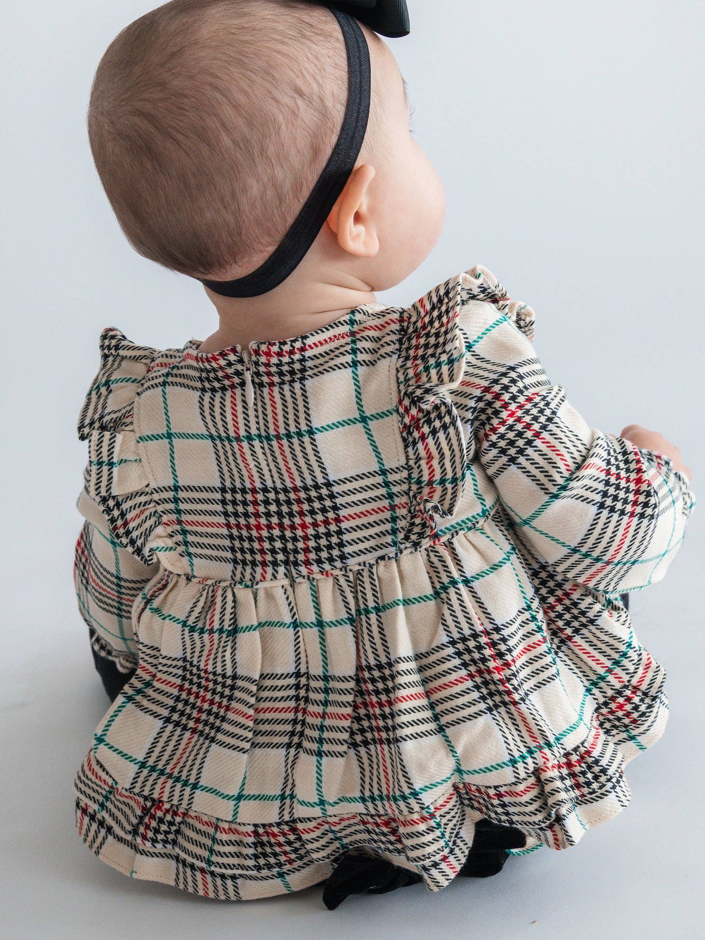 Baby Girls Tannen Plaid Woven Long Sleeve Waterfall Bow Swing Top & Bloomer Set