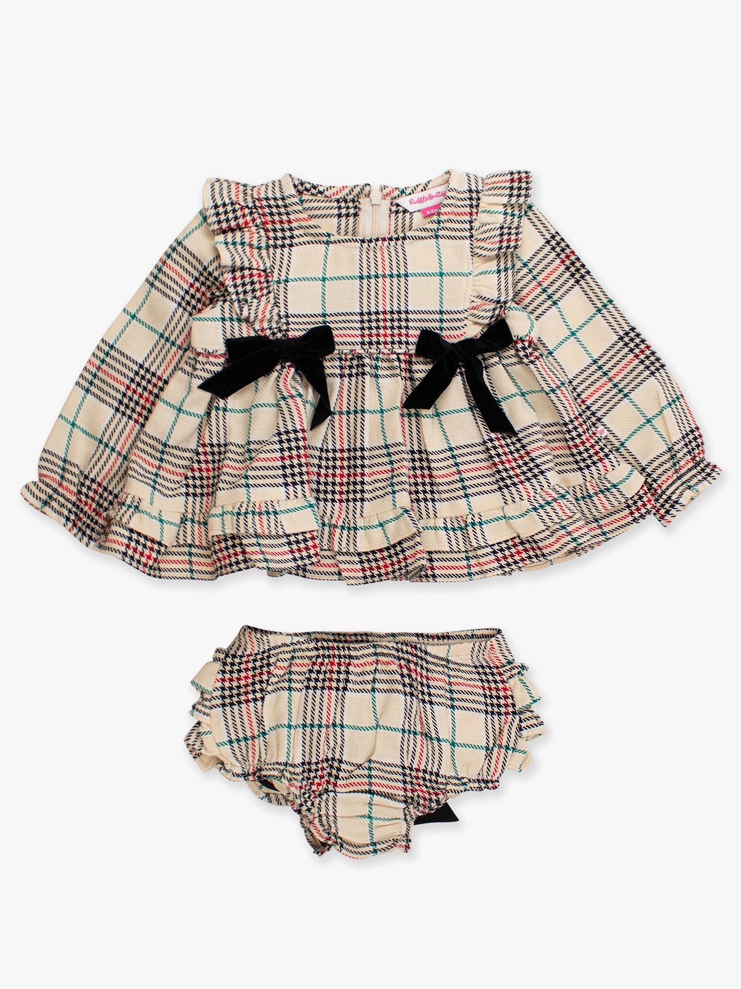 Baby Girls Tannen Plaid Woven Long Sleeve Waterfall Bow Swing Top & Bloomer Set