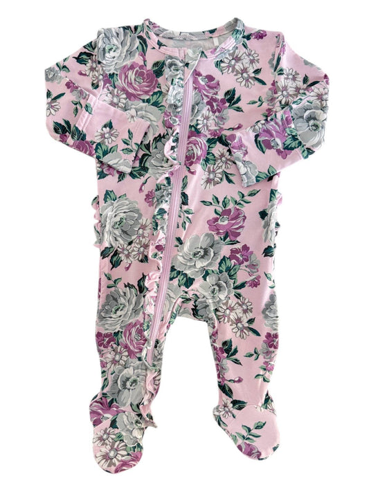 2-Way Zip Ruffle Footie, Blissful Blossoms