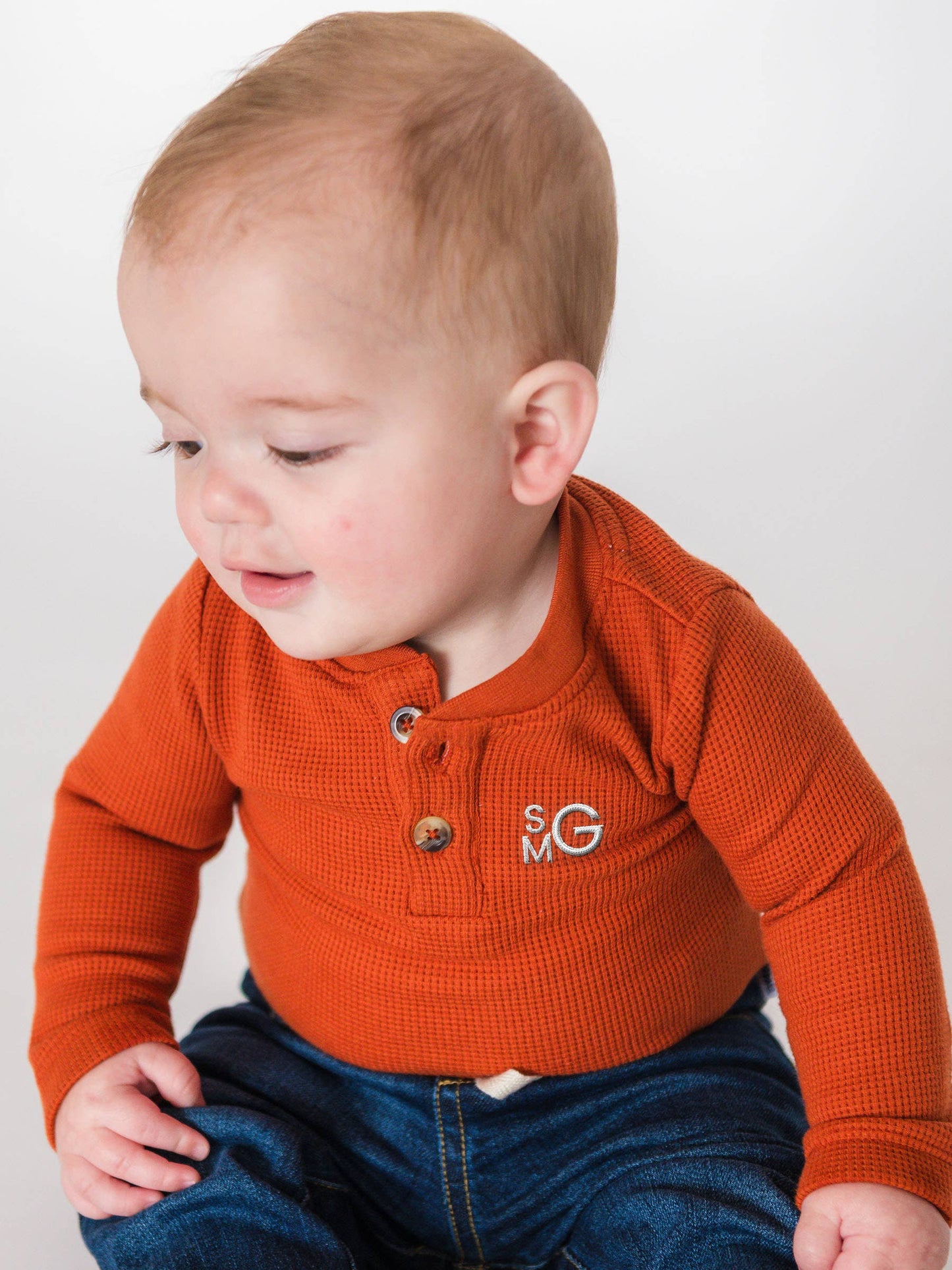 Baby Boys Rust Waffle Knit Henley Bodysuit