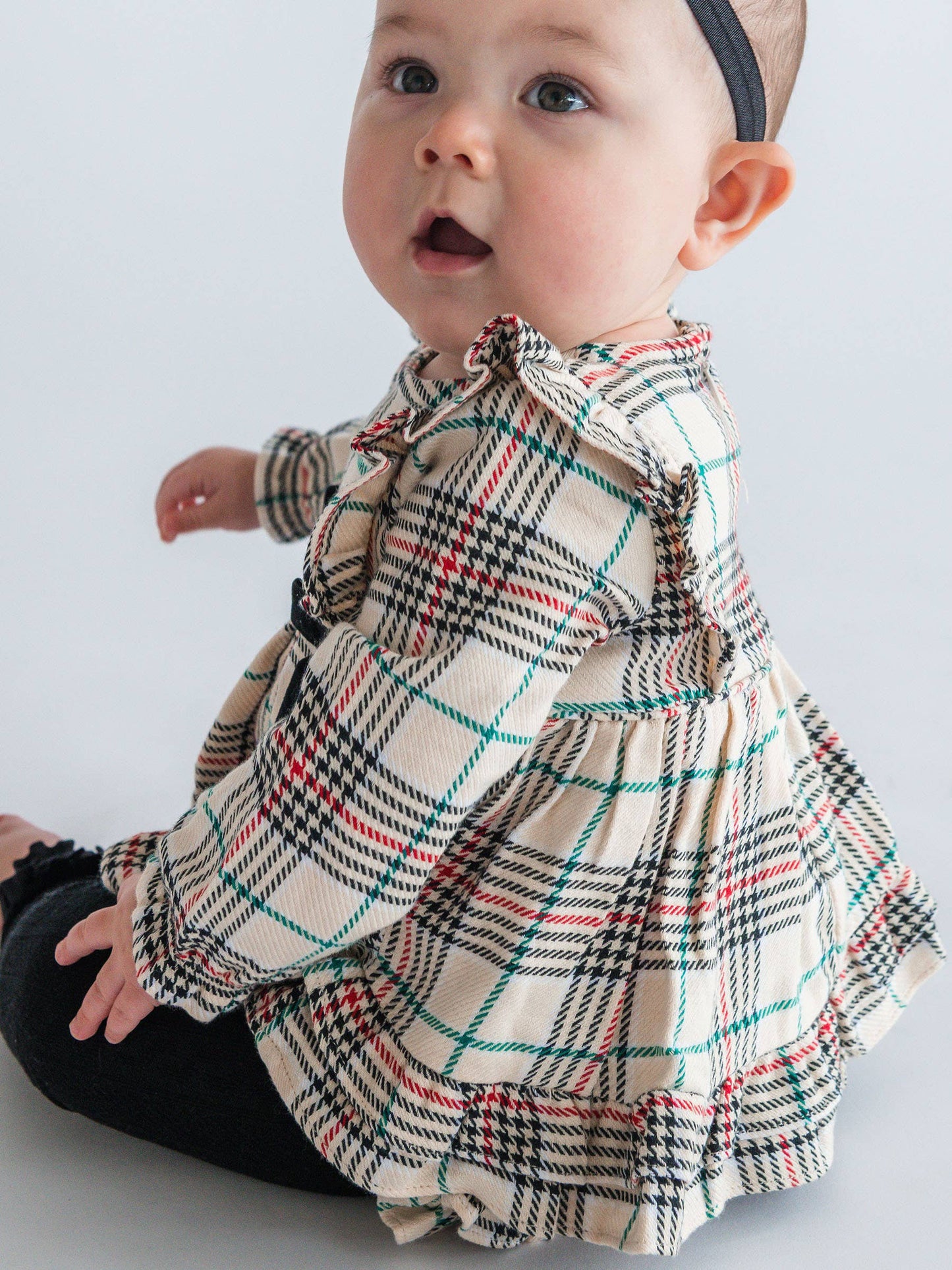 Baby Girls Tannen Plaid Woven Long Sleeve Waterfall Bow Swing Top & Bloomer Set