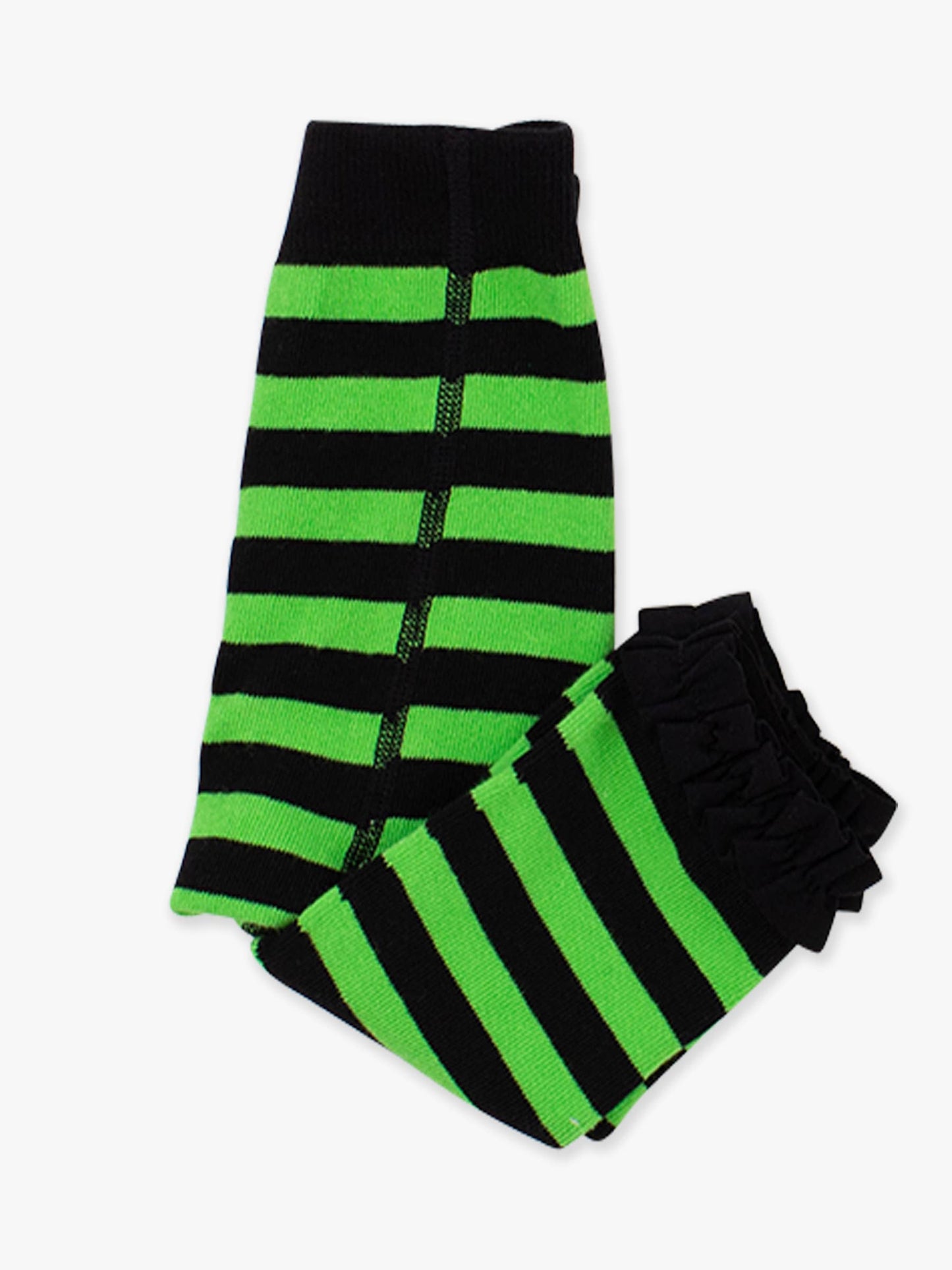 Girls Green & Black Stripe Patterned Footless Ruffle Tights