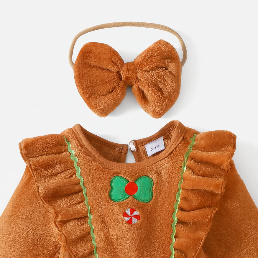Brown Cute Festive Baby Girl Dress and Headband