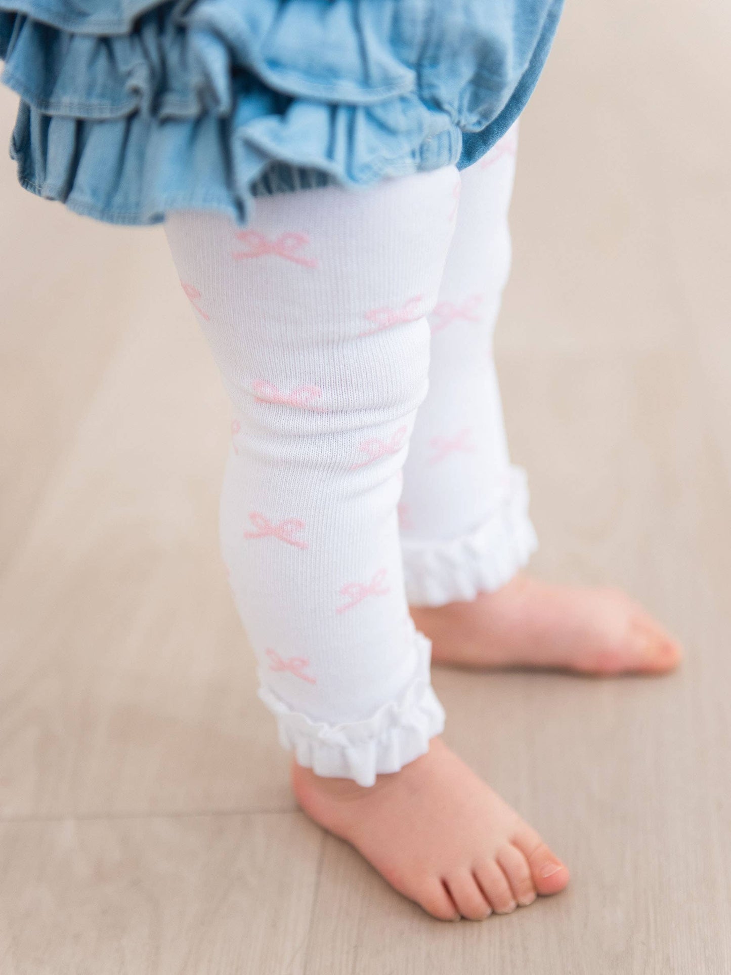 Girls Pink Bows Patterned Footless Ruffle Tights