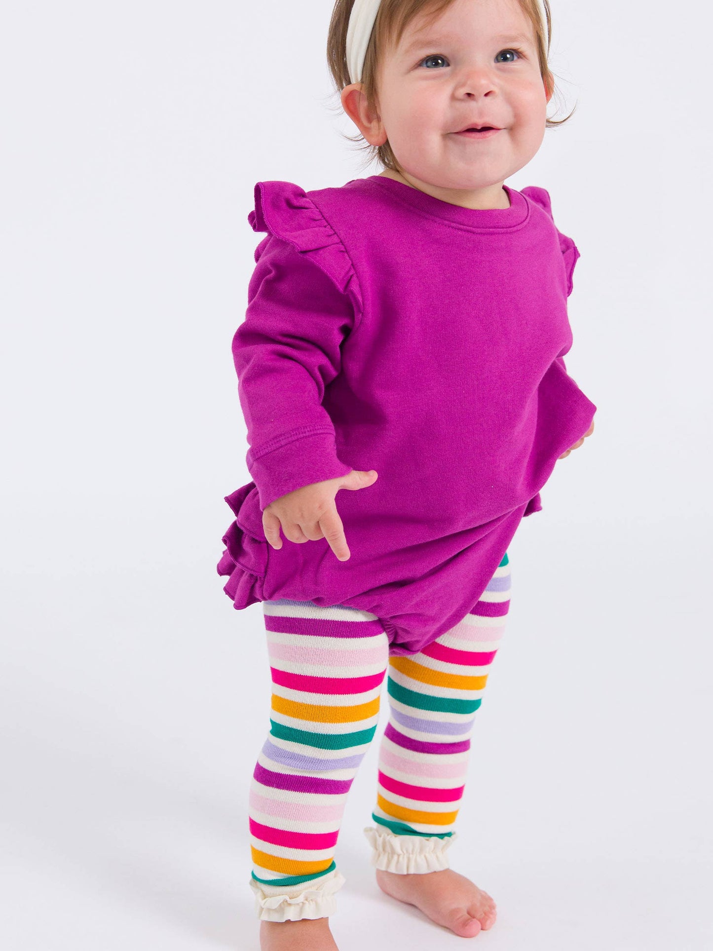 Girls Colorful Rainbow Stripe Patterned Footless Ruffle Tights