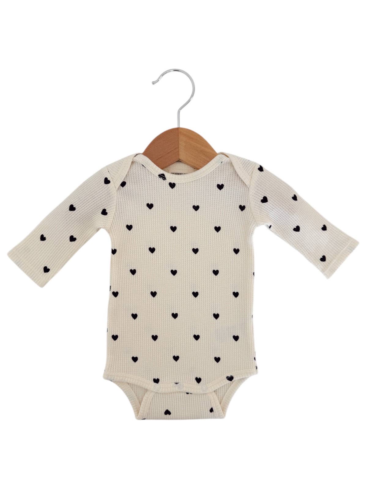 Organic Waffle Long Sleeve Bodysuit, Black Heart