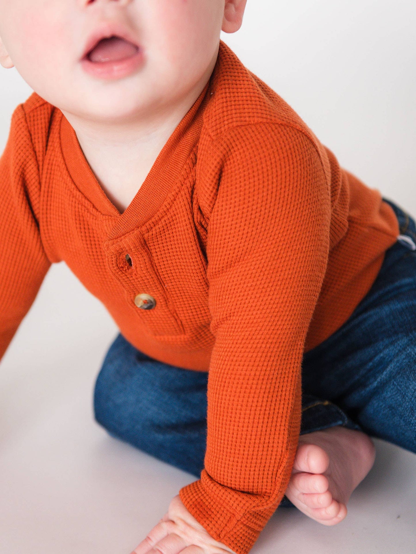 Baby Boys Rust Waffle Knit Henley Bodysuit