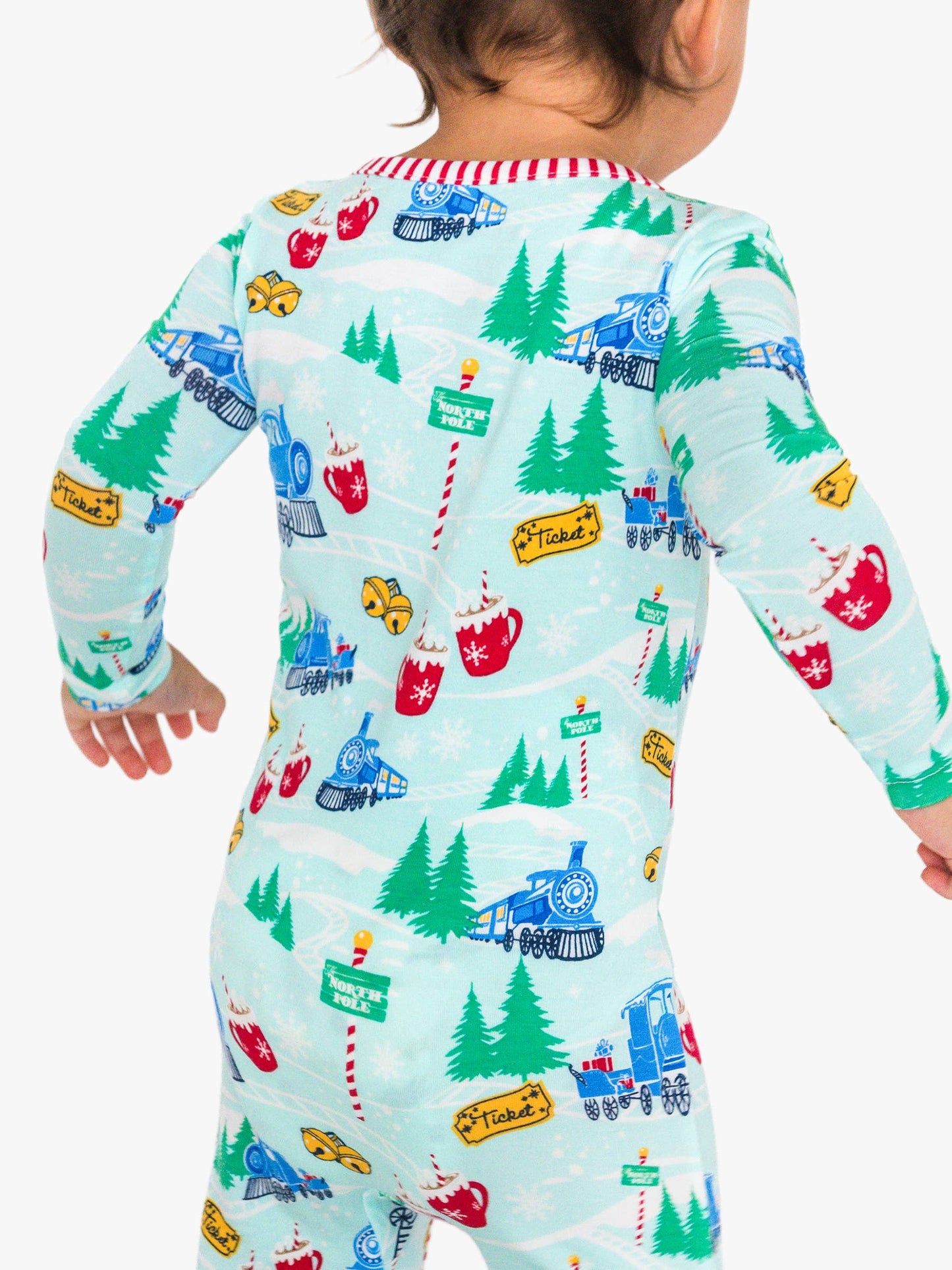SoftSnooze™ Baby Bamboo Viscose Snowy Train Tracks Footed One Piece Pajama