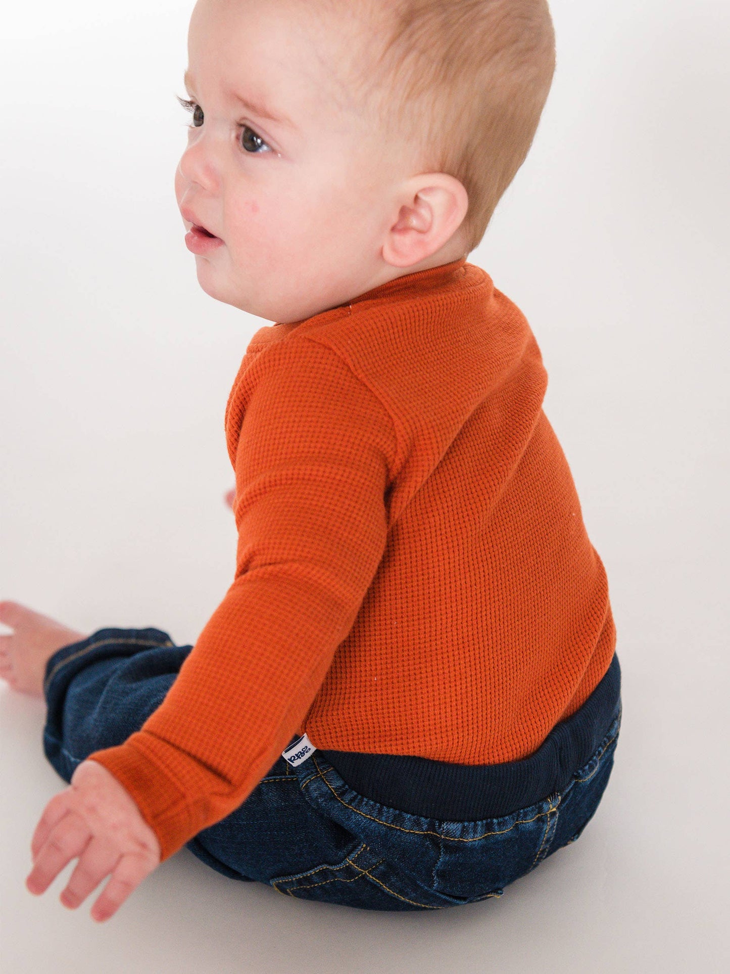 Baby Boys Rust Waffle Knit Henley Bodysuit