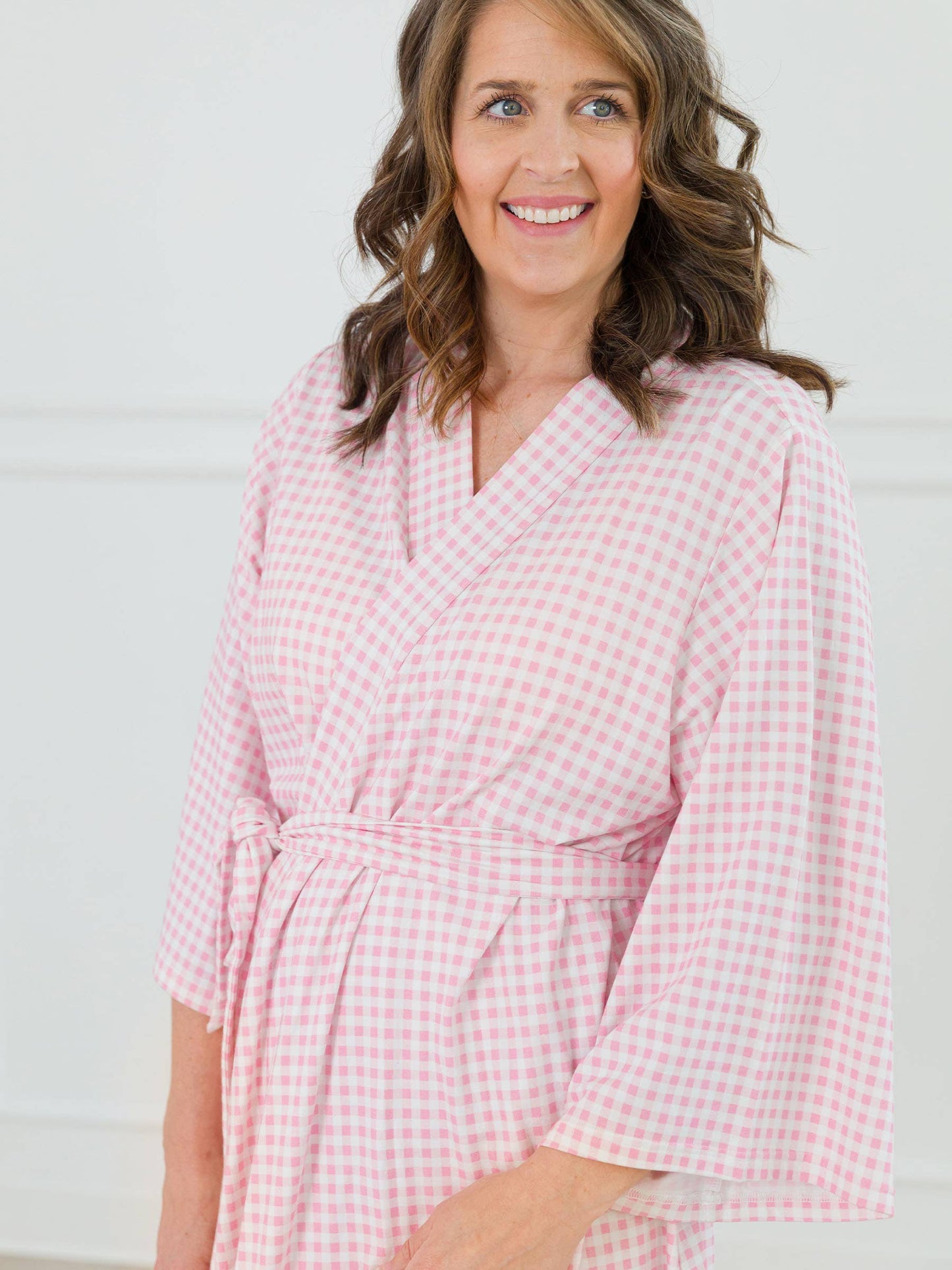 SoftSnooze™ Women's Cotton Modal Pink Gingham Mommy & Me Maternity Robe