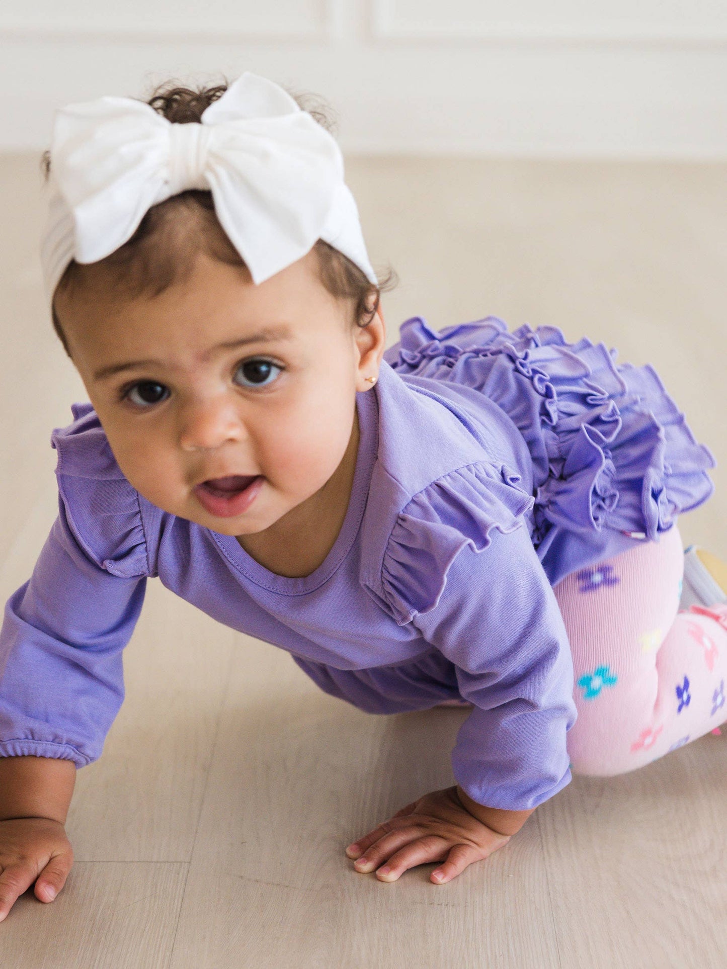Baby Girls Wisteria Purple Knit Long Sleeve Flutter Bubble Romper