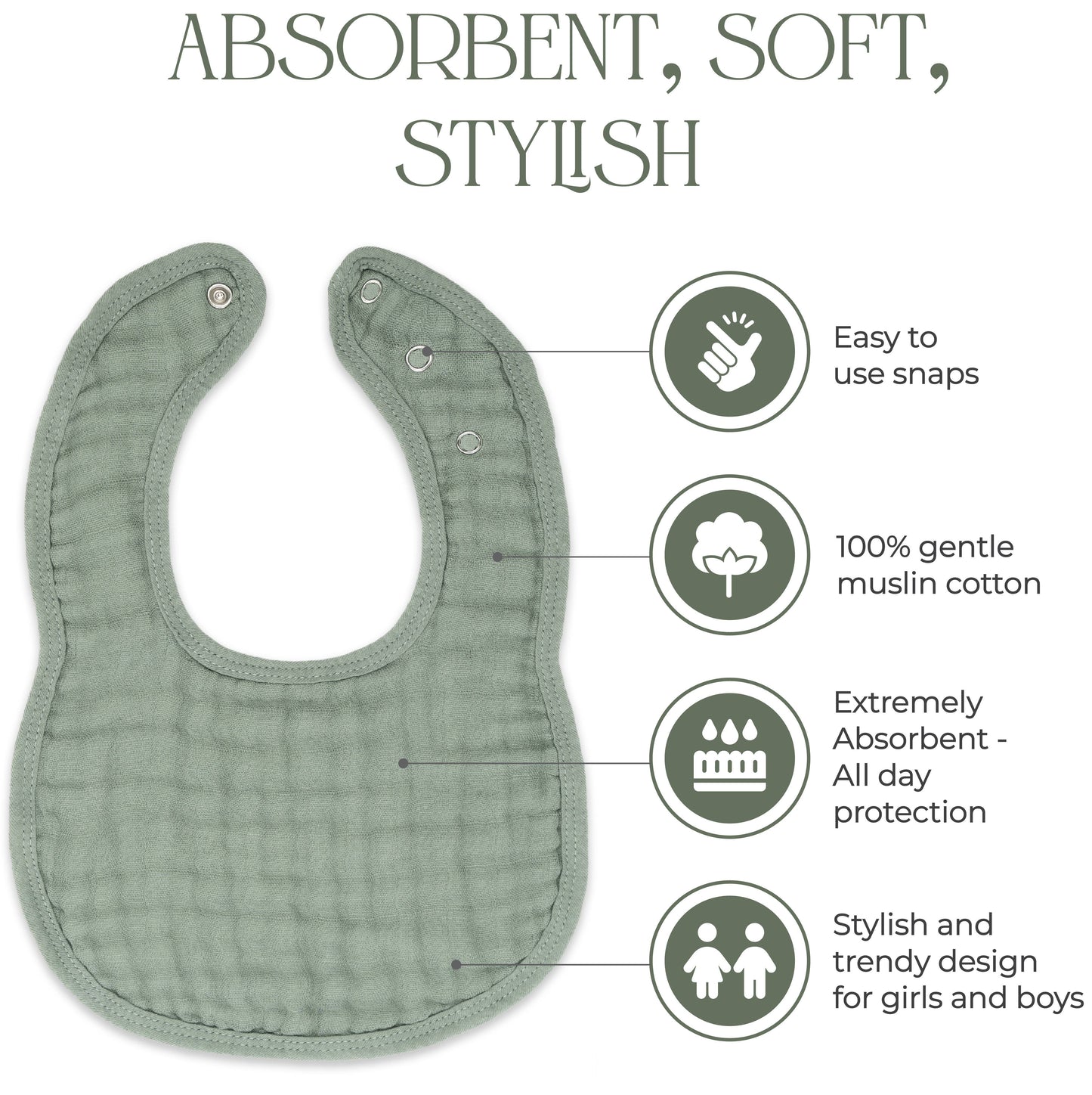 Muslin Cotton Baby Bibs Adjustable Size by Comfy Cubs