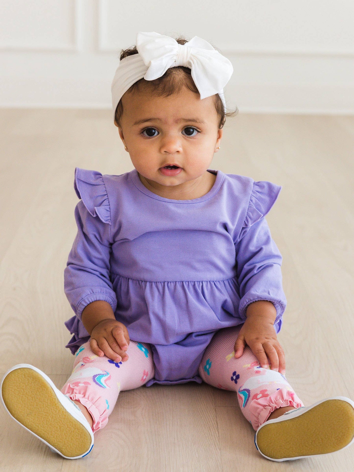 Baby Girls Wisteria Purple Knit Long Sleeve Flutter Bubble Romper