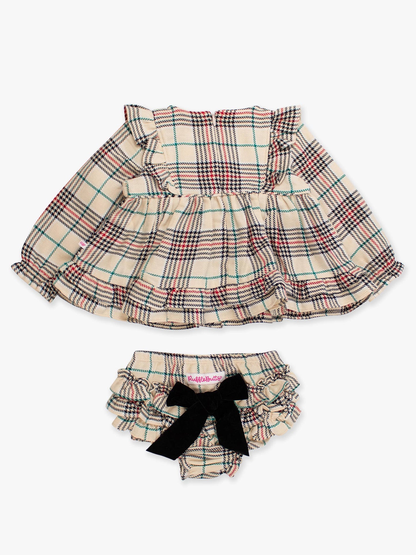 Baby Girls Tannen Plaid Woven Long Sleeve Waterfall Bow Swing Top & Bloomer Set