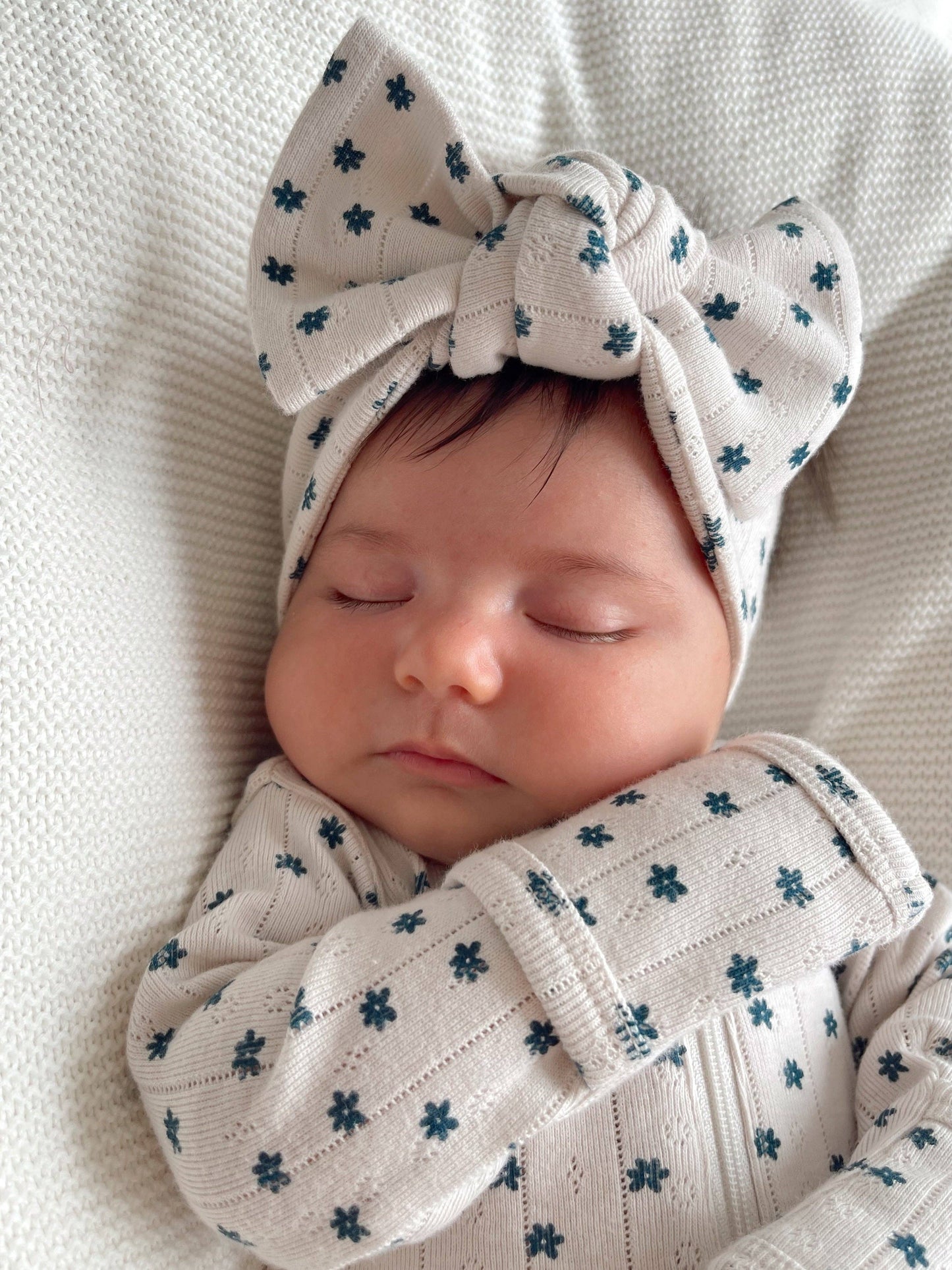 Blue Flower / Organic Pointelle Bow