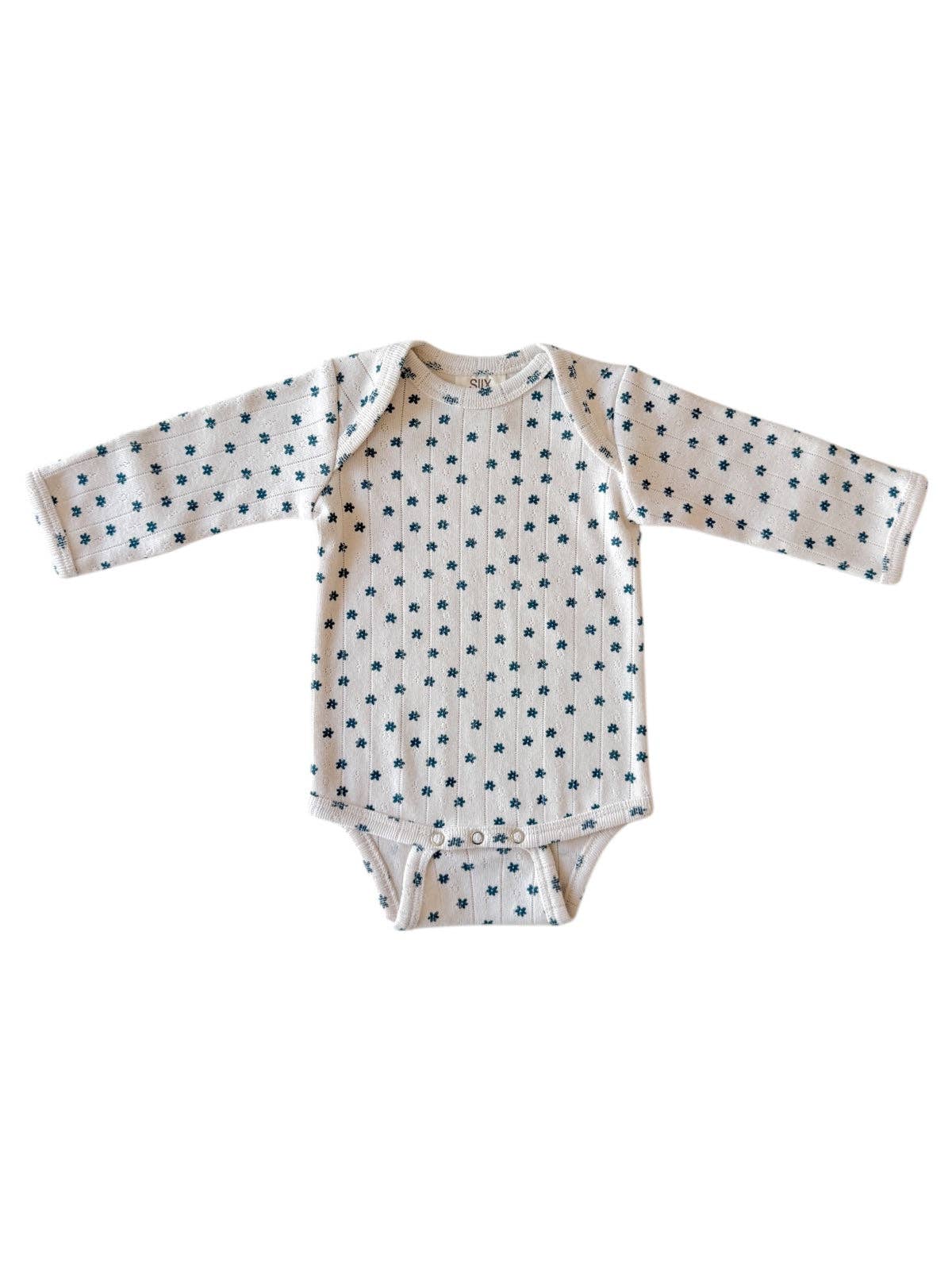 Blue Flower / Organic Pointelle Long Sleeve Bodysuit