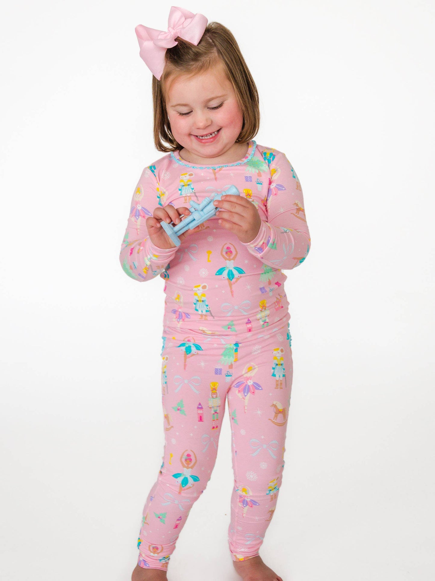 SoftSnooze™ Toddler Girls Cotton Modal Sugarplum Dreams Ruffle Long Sleeve Pajama Set with Signature Rear Ruffles