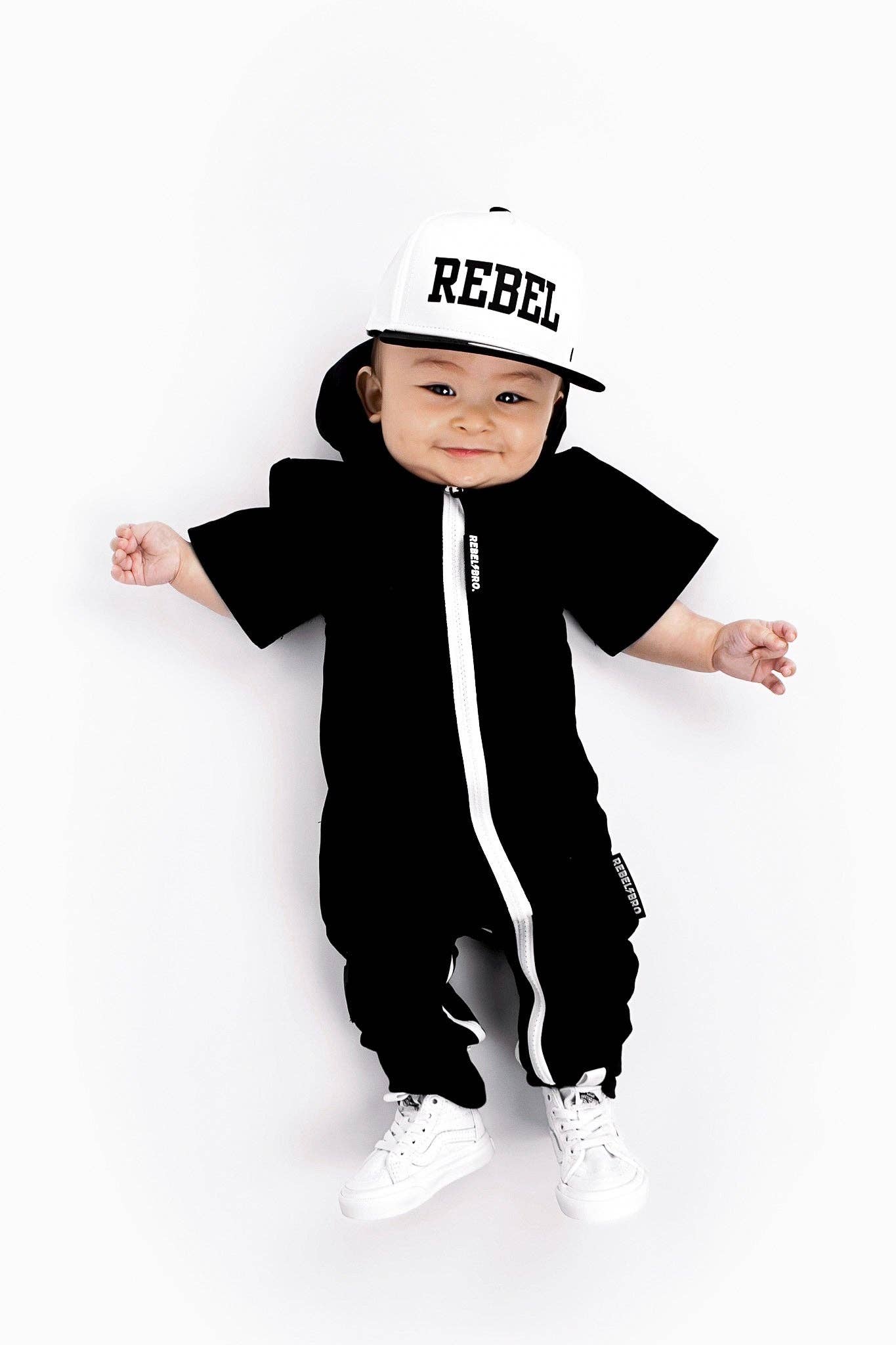 Hooded Rebel Short Sleeve Romper in Black