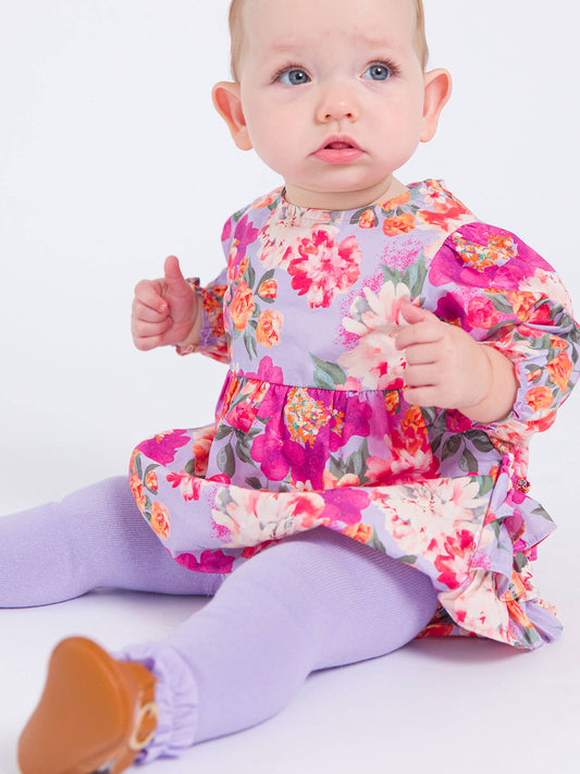 Girls Lavender Footless Ruffle Tights