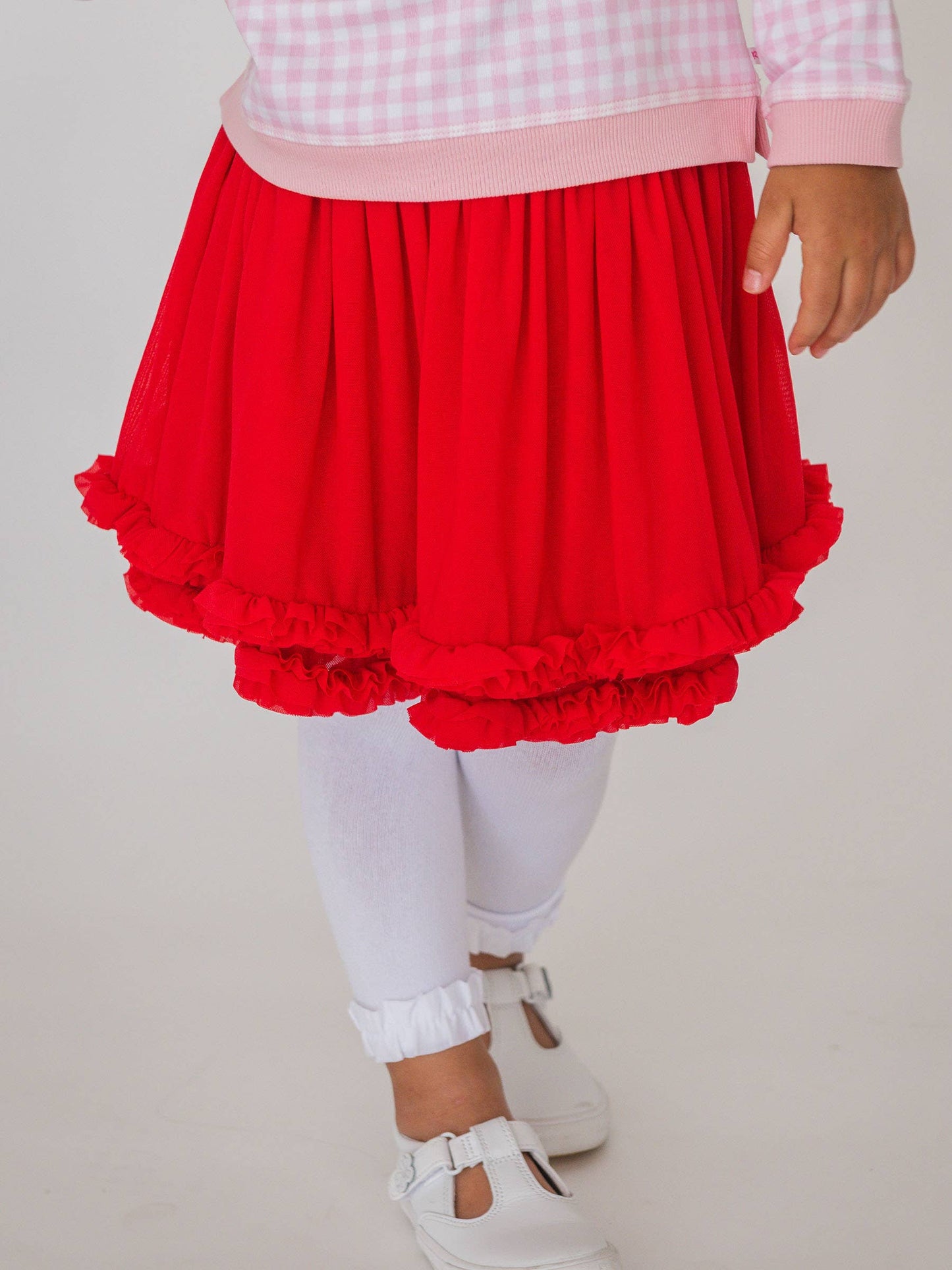 Girls Red Elastic Waist Ruffle Tulle Skirt