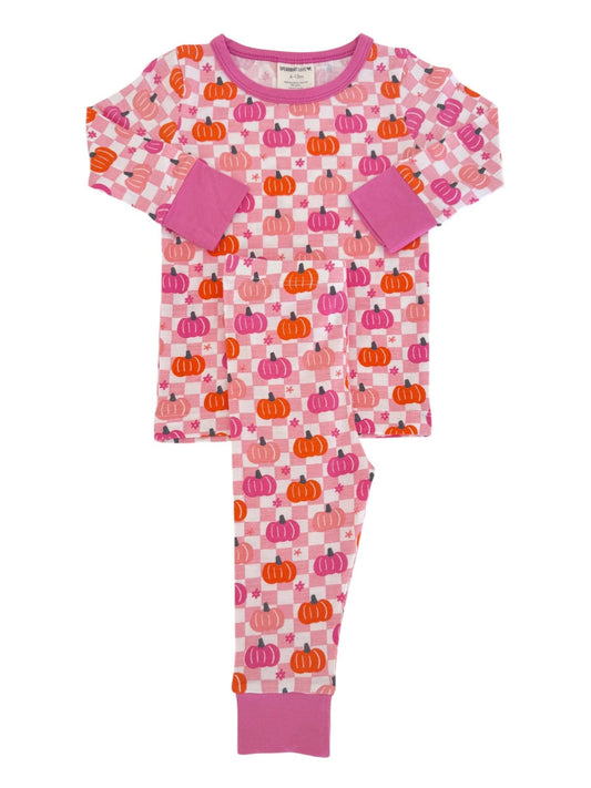 Long Sleeve 2-Piece Set, Pumpkin Checkerboard Pink