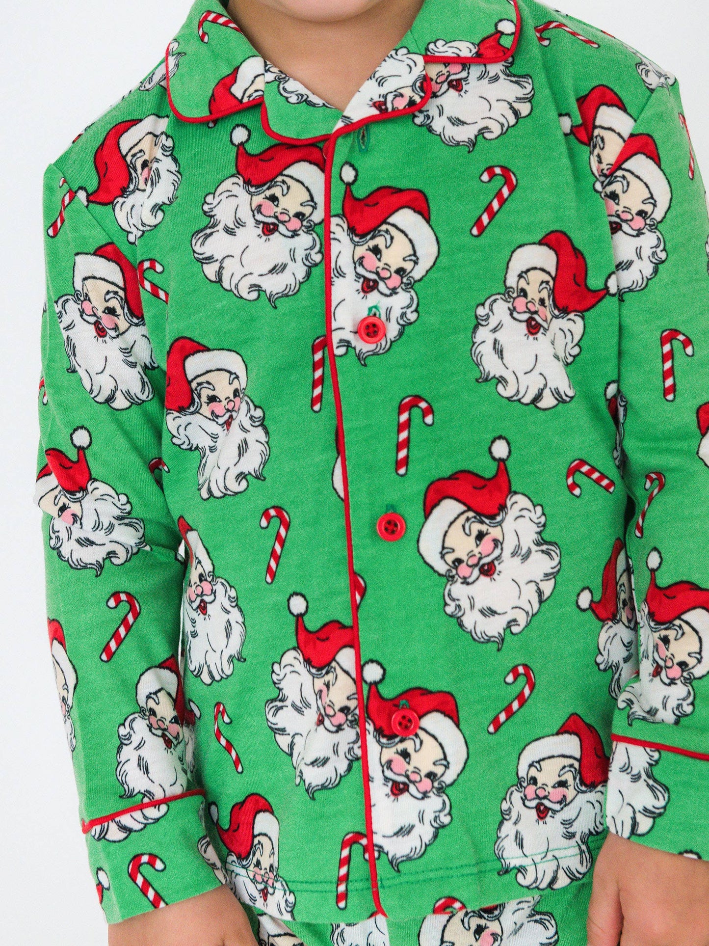 SoftSnooze™ Boys Green Santa Joy Long Sleeve Button Up Pajama Set
