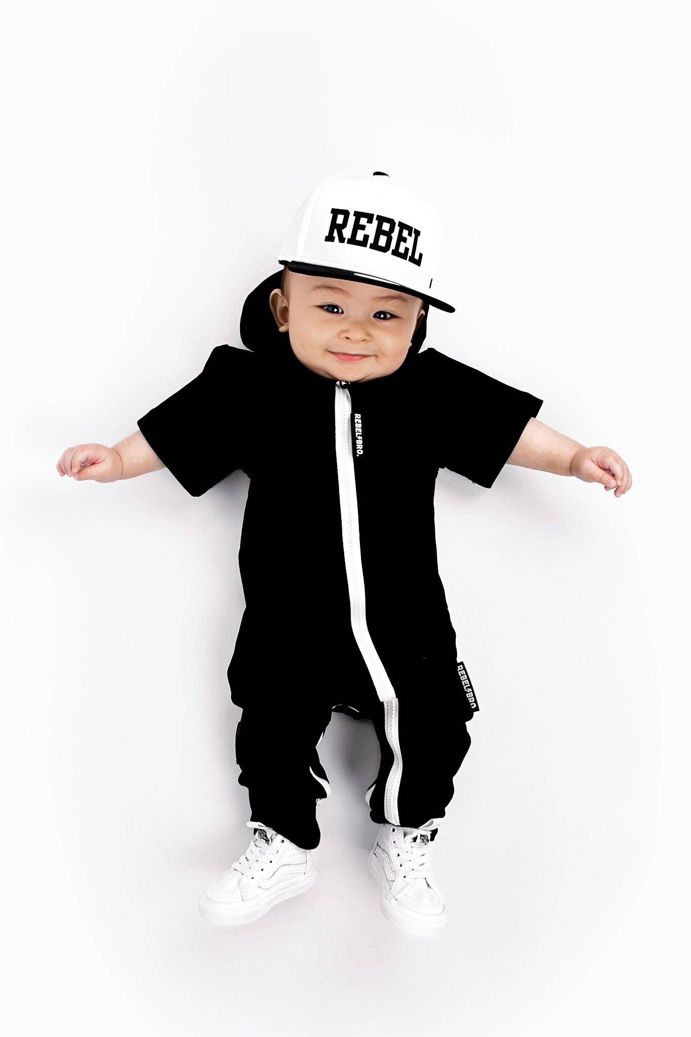 Hooded Rebel Short Sleeve Romper in Black