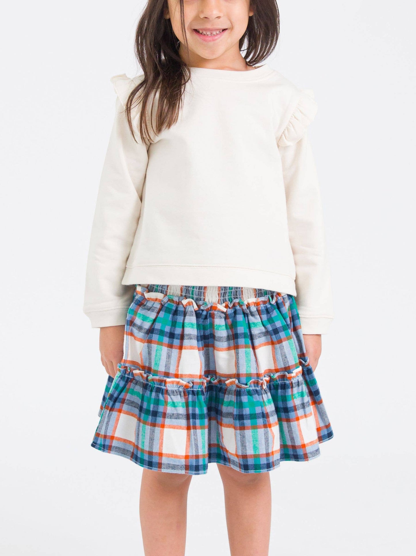 Girls Peyton Plaid Smocked Twirl Skirt