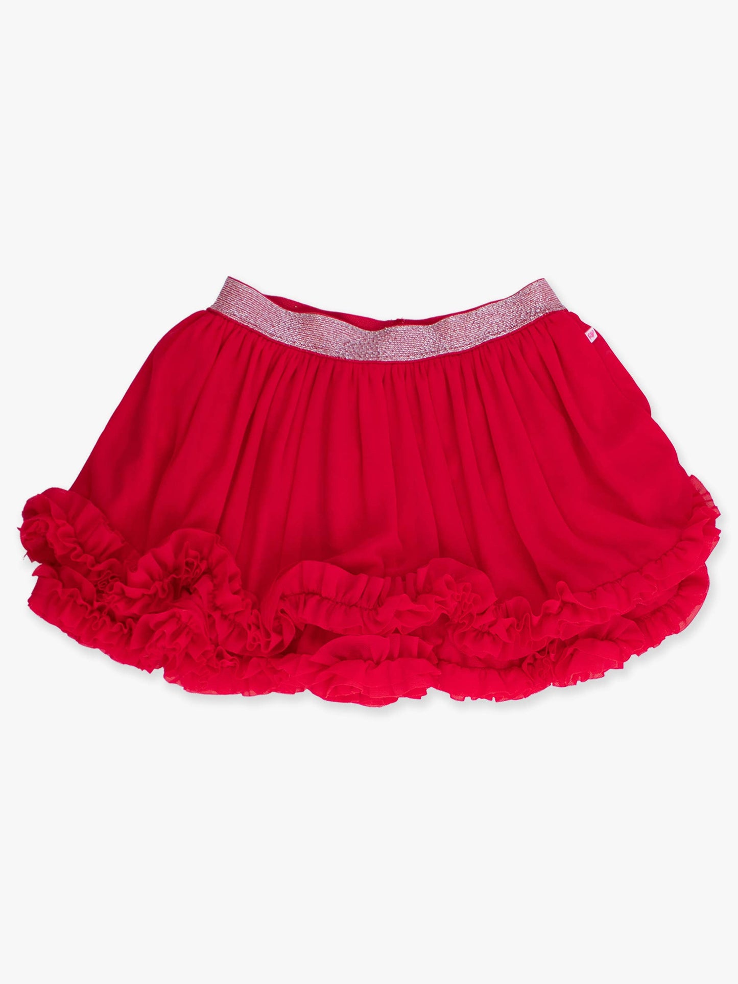 Girls Red Elastic Waist Ruffle Tulle Skirt