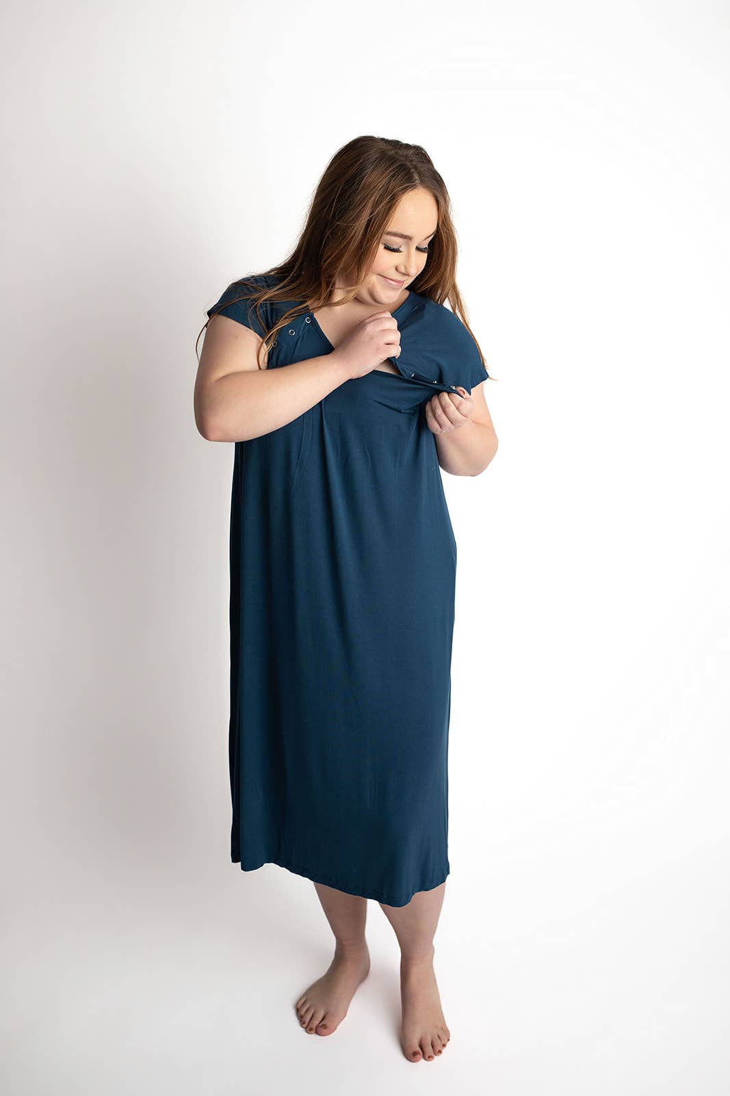 Navy Blue Maternity Mommy Labor and Delivery/ Nursing Gown