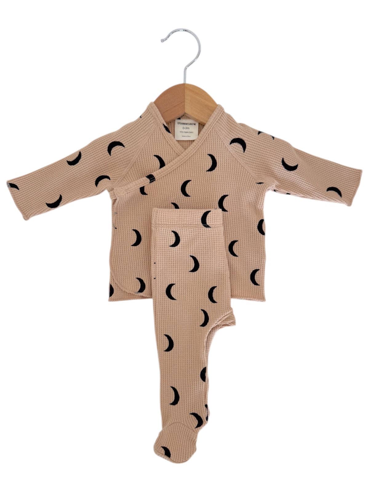 Organic Waffle Kimono & Pant Set, Tan/Black Moon