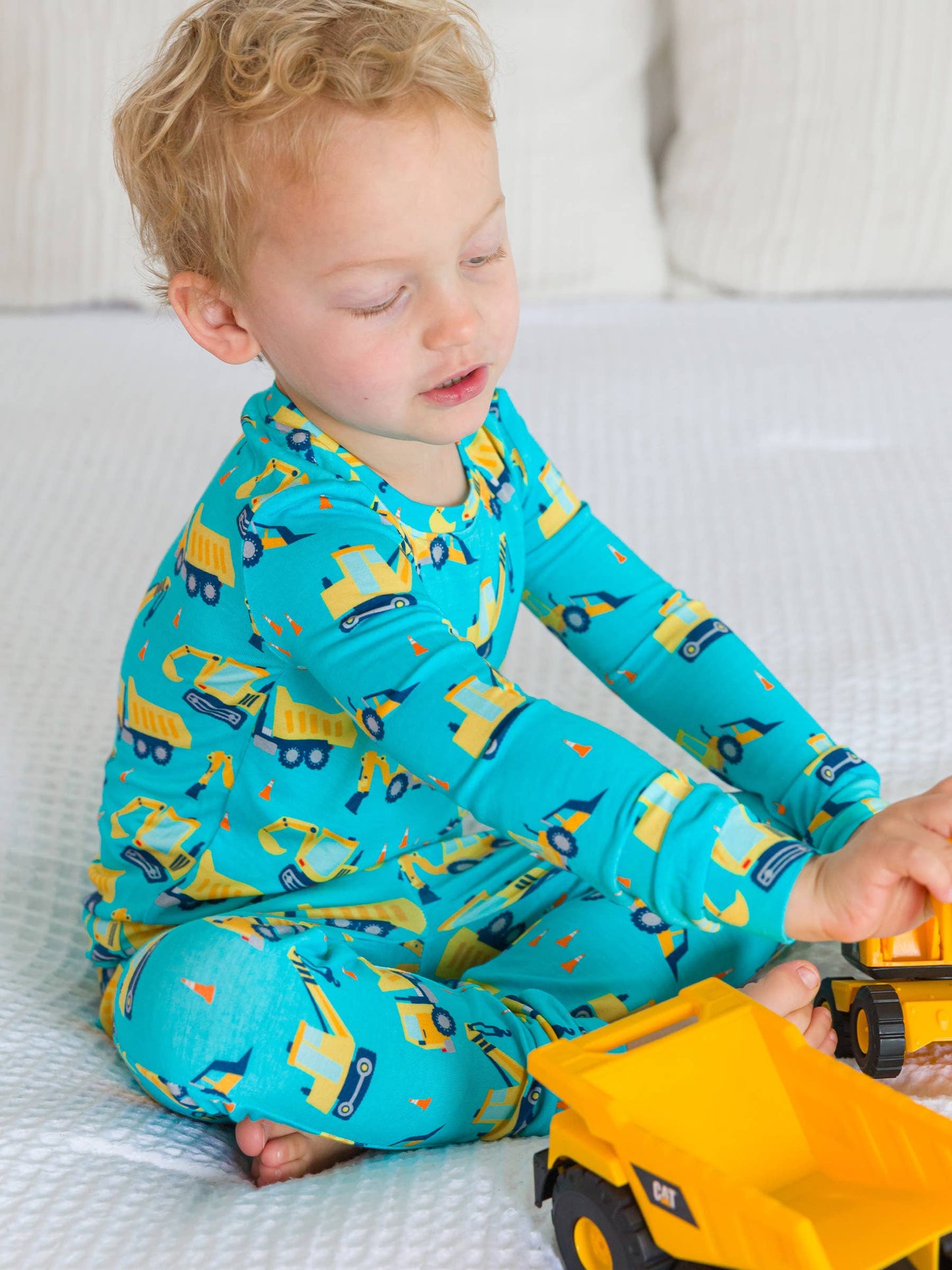 SoftSnooze™ Kids Bamboo Viscose Under Construction Long Sleeve Pajama Set