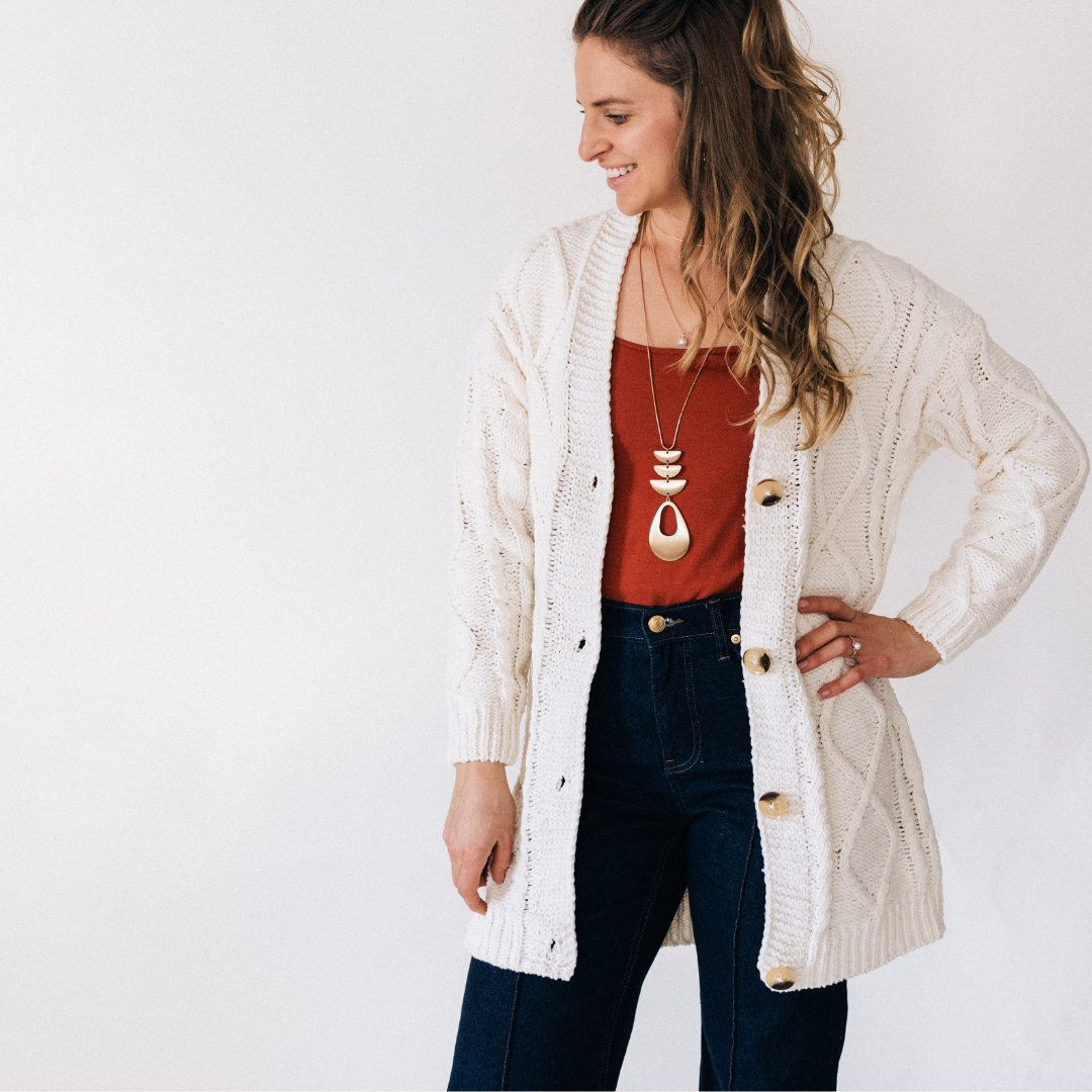 Ivory Cable Knit Cardigan- Child