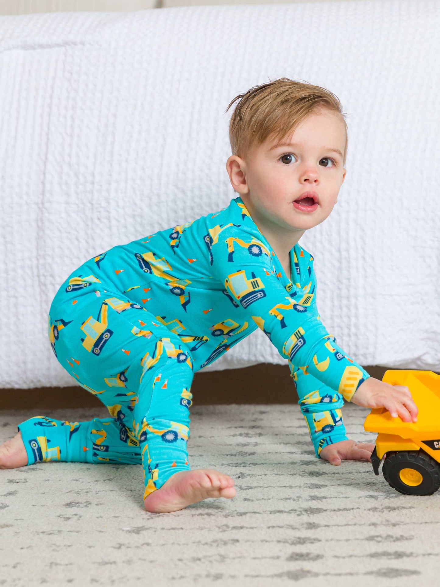 SoftSnooze™ Baby Bamboo Viscose Under Construction Convertible One Piece Footie Pajama