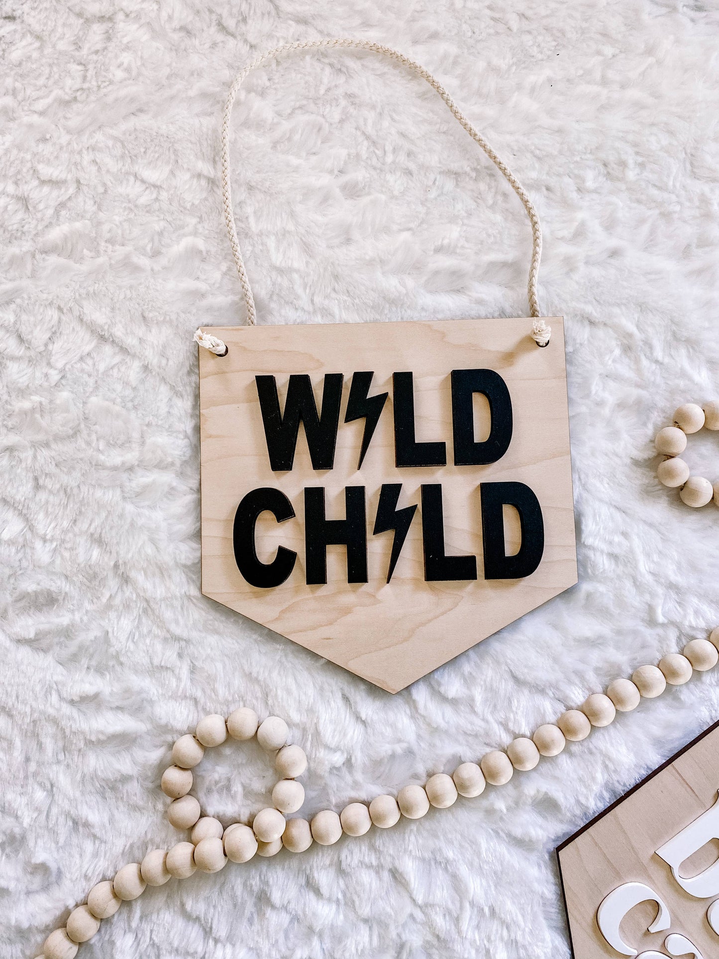 Wild Child Lightning Bolt Nursery Pennant Wall Sign
