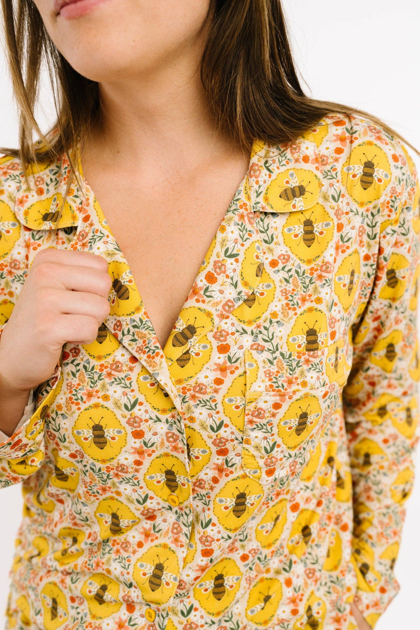 Sweet Bee Women's Button Up Long Sleeve Set