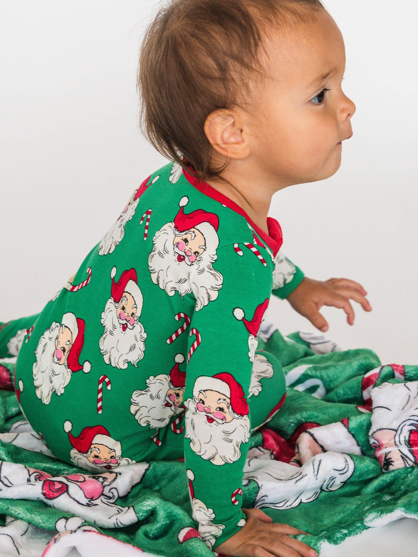 SoftSnooze™ Baby Cotton Modal Green Santa Joy Footed One Piece Pajama
