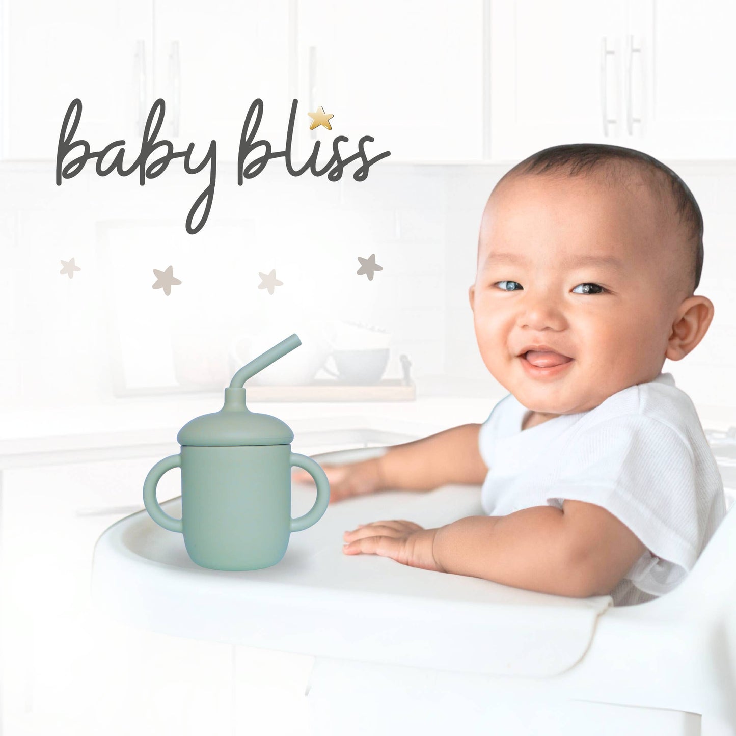 Sippy Cup with Straw, Spill-Proof & Anti-Stain - Sage