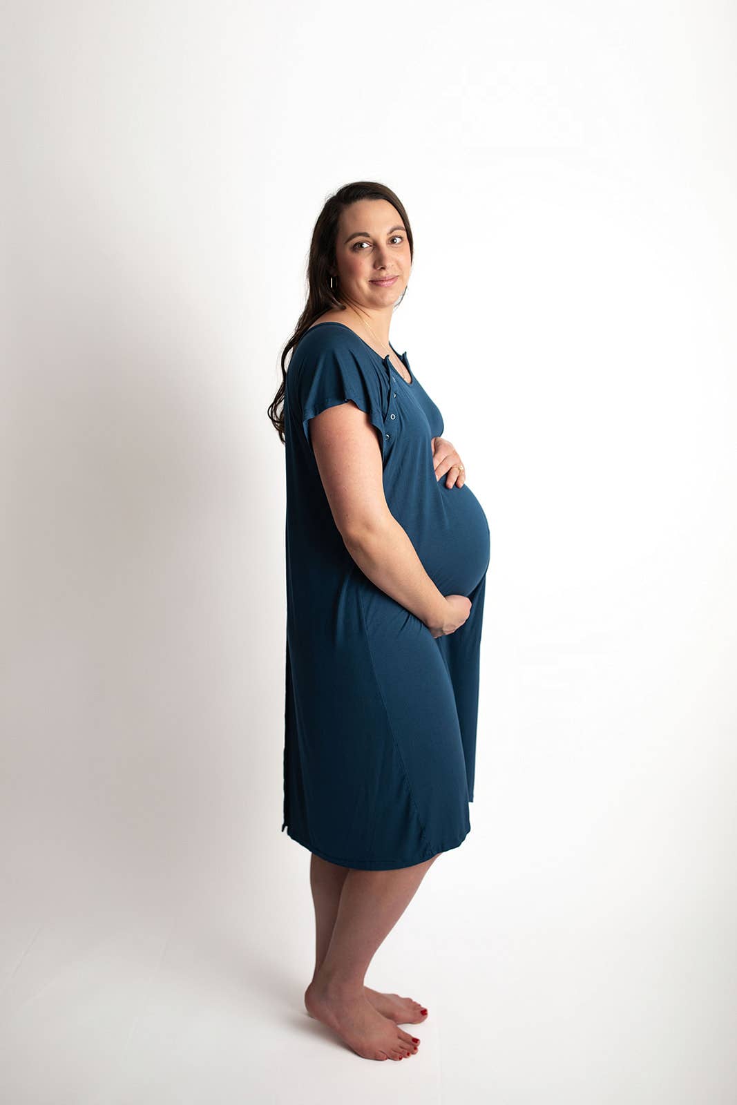Navy Blue Maternity Mommy Labor and Delivery/ Nursing Gown