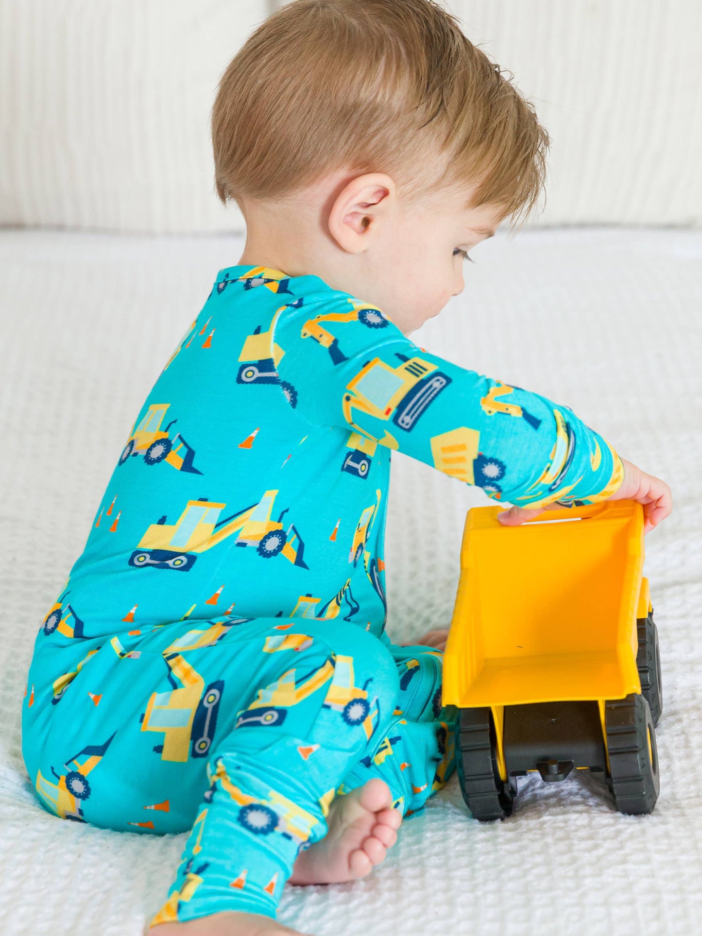 SoftSnooze™ Baby Bamboo Viscose Under Construction Convertible One Piece Footie Pajama